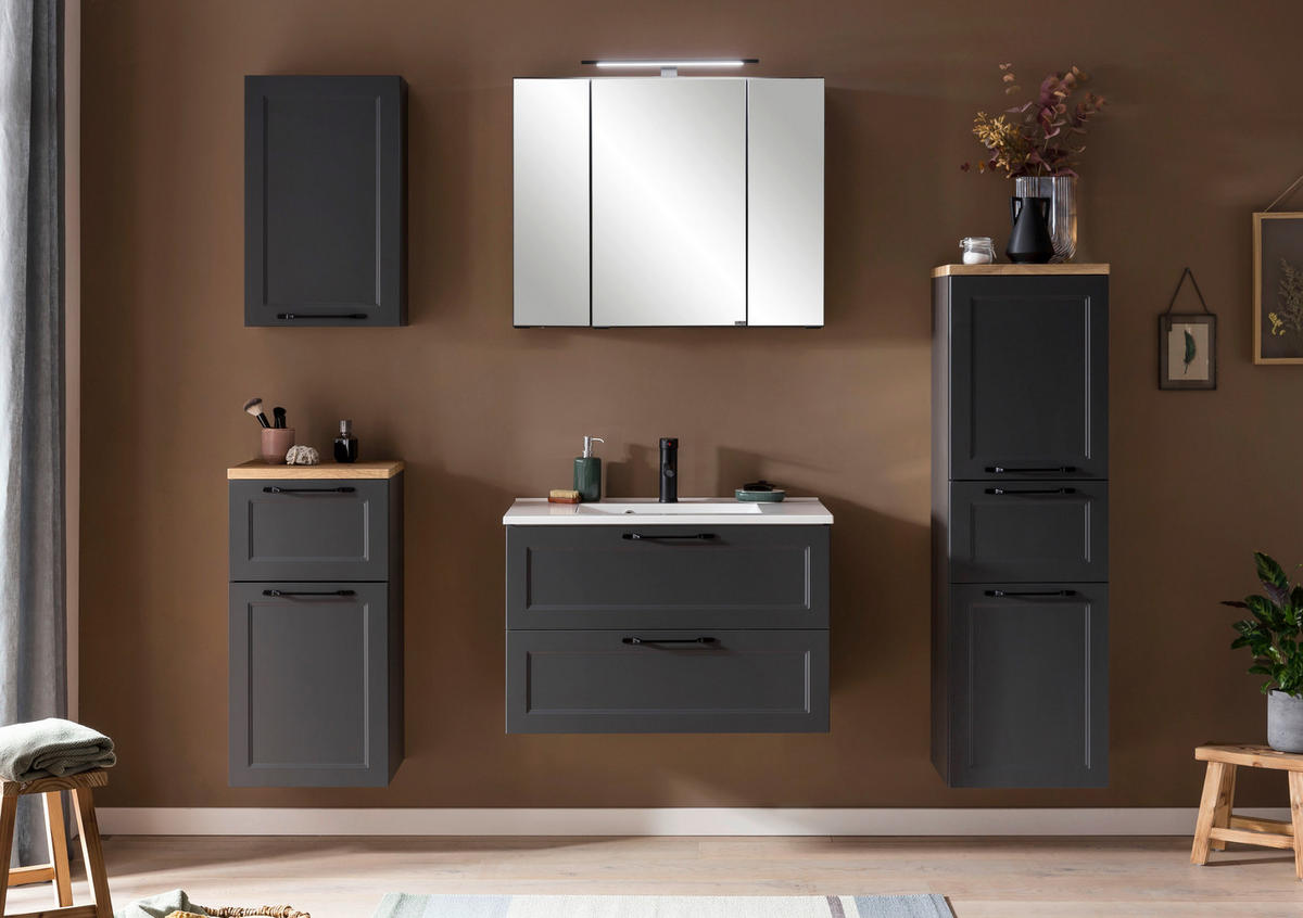 SPIEGELSCHRANK 80/64/20 cm  - Schwarz/Graphitfarben, KONVENTIONELL, Glas/Holzwerkstoff (80/64/20cm) - Xora
