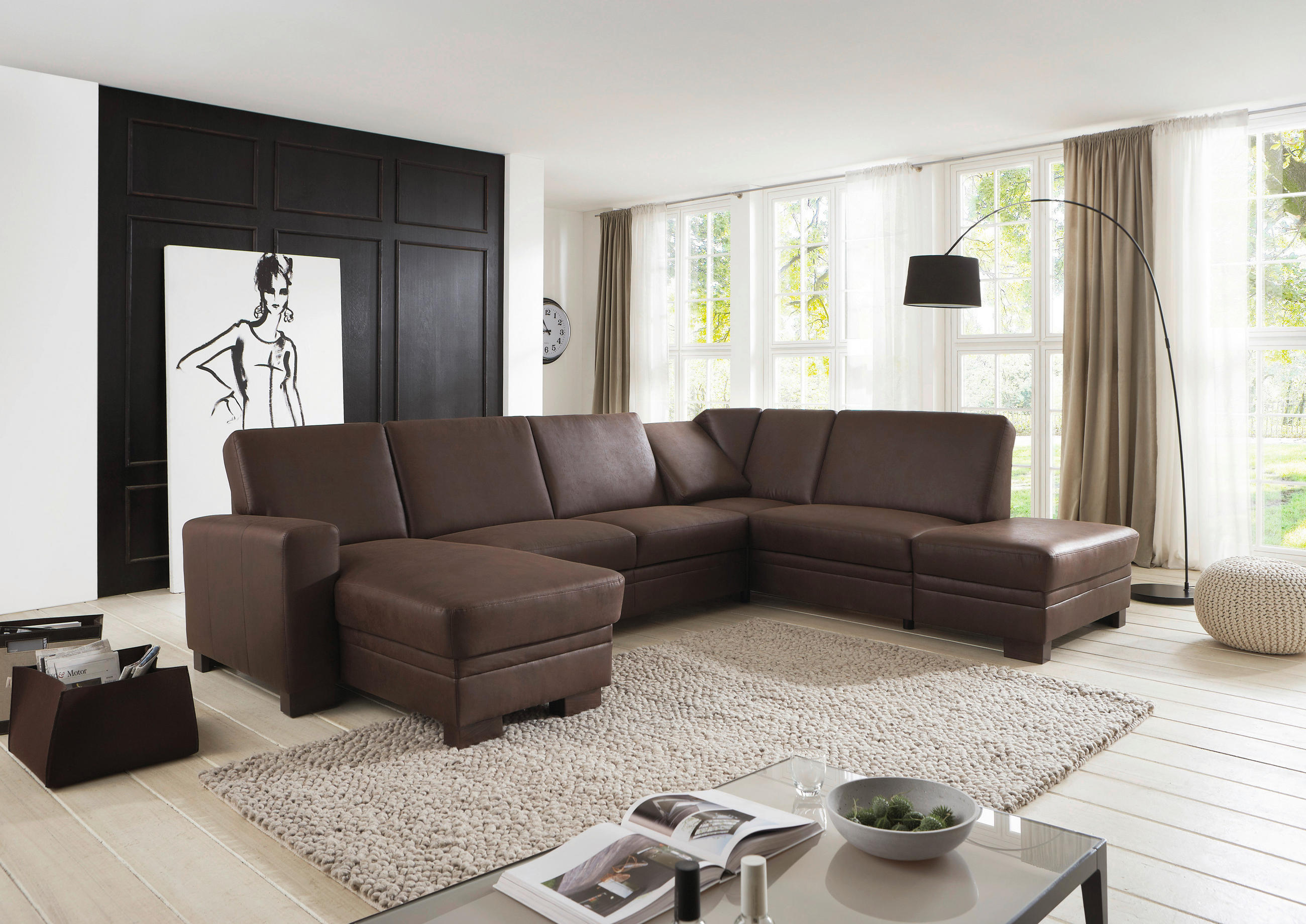 WOHNLANDSCHAFT in Flachgewebe Braun  - Braun, Design, Holz/Textil (163/319/241cm) - Beldomo System