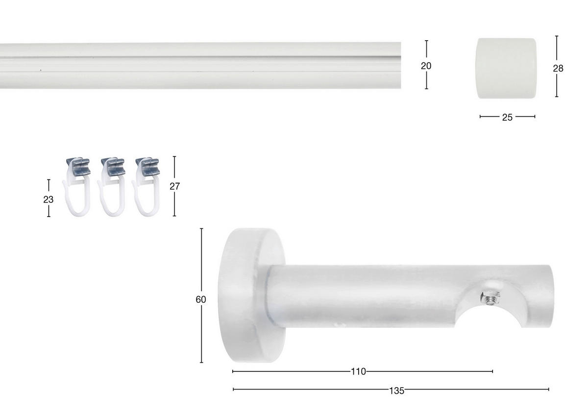 VORHANGSTANGE 185 cm  - Weiß, KONVENTIONELL, Metall (185cm)