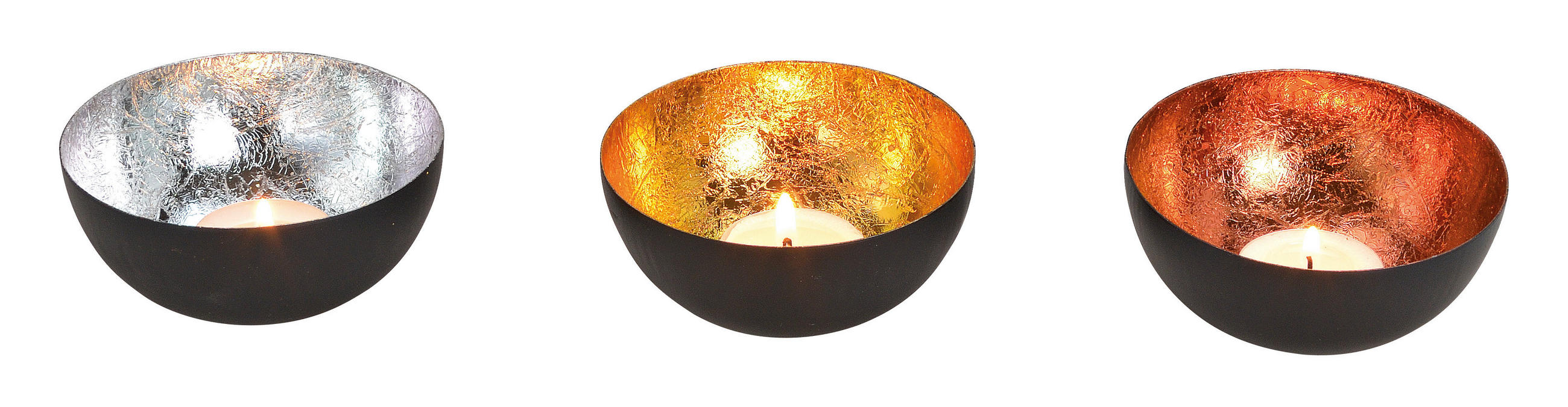 WINDLICHTSET Schwarz, Silberfarben, Goldfarben, Bronzefarben  - Silberfarben/Goldfarben, Basics, Metall (10/4/10cm)