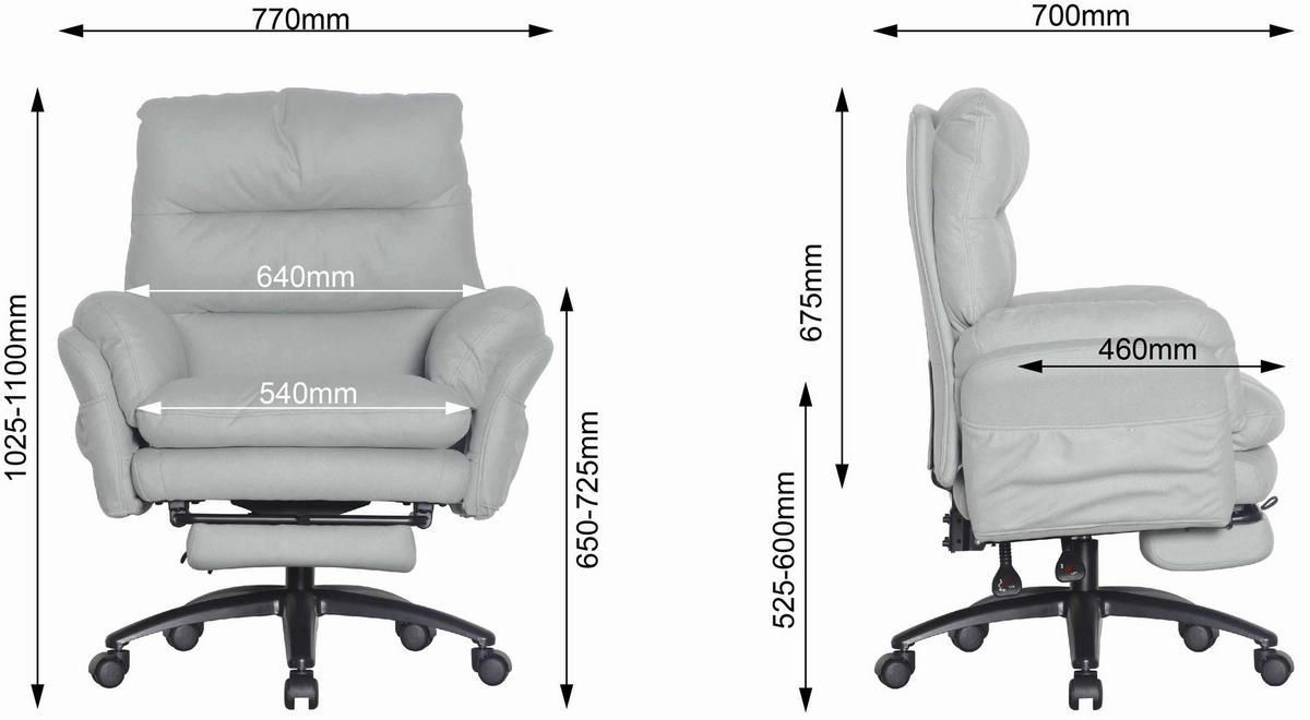 CHEFSESSEL Mikrofaser Schwarz, Hellgrau  - Hellgrau/Schwarz, Design, Kunststoff/Textil (79/101-109/74cm) - Venda