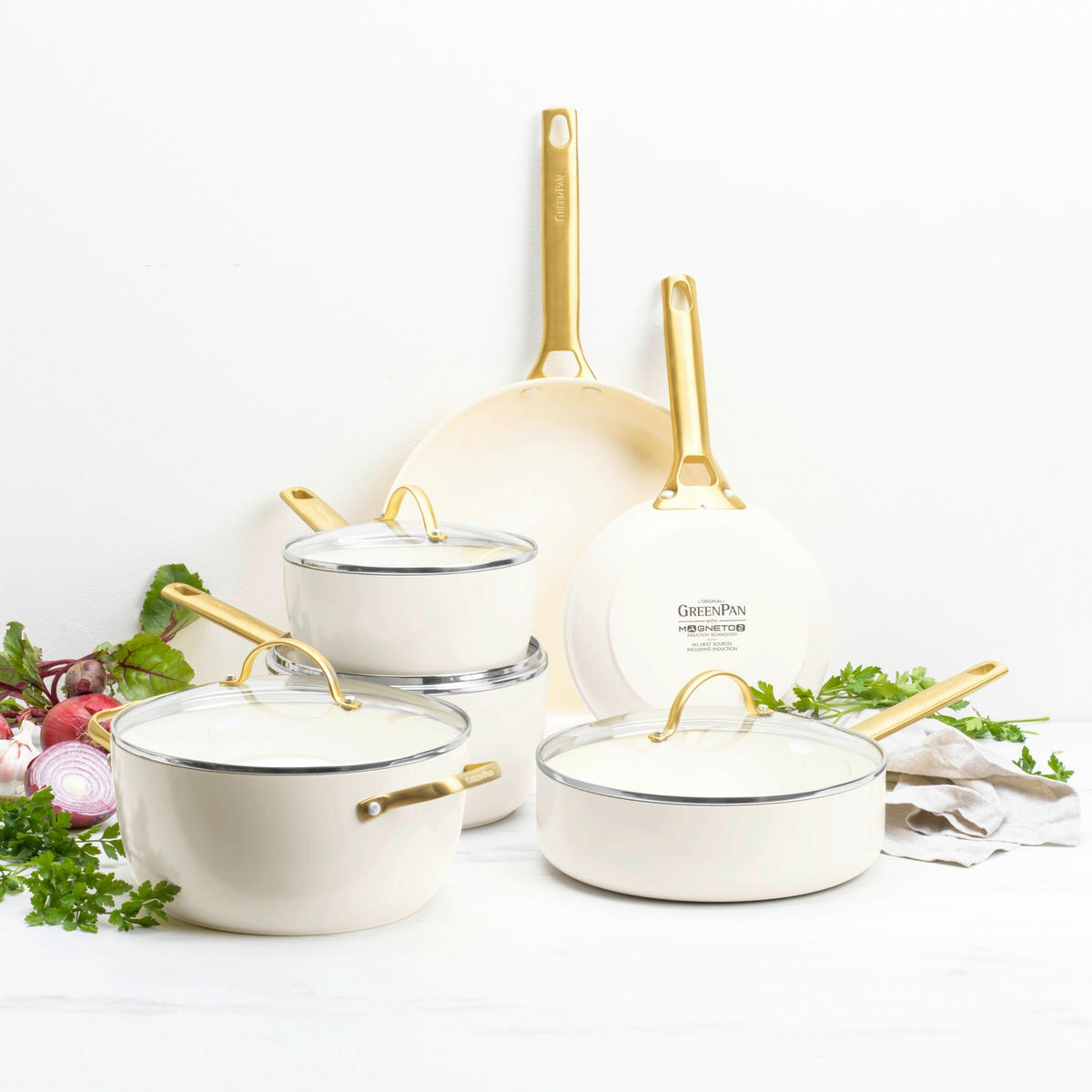 KOCHTOPFSET Padova Reserve 6-teilig  - Goldfarben/Creme, Basics, Glas/Metall - GreenPan