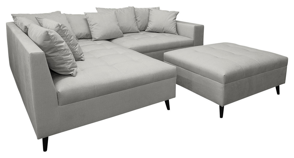 Ecksofa inkl. Hocker in Mikrofaser Grau  - Schwarz/Grau, Design, Holz/Textil (174/247cm) - MID.YOU