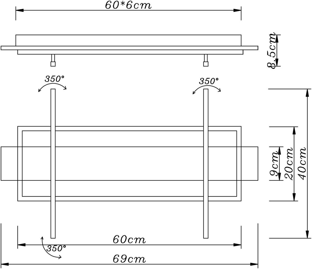 STROPNA LED-SVETILKA   //3000 K/230 V/ - črna/temno rjava, Design, kovina/umetna masa (81,5/40,5/9cm) - Globo
