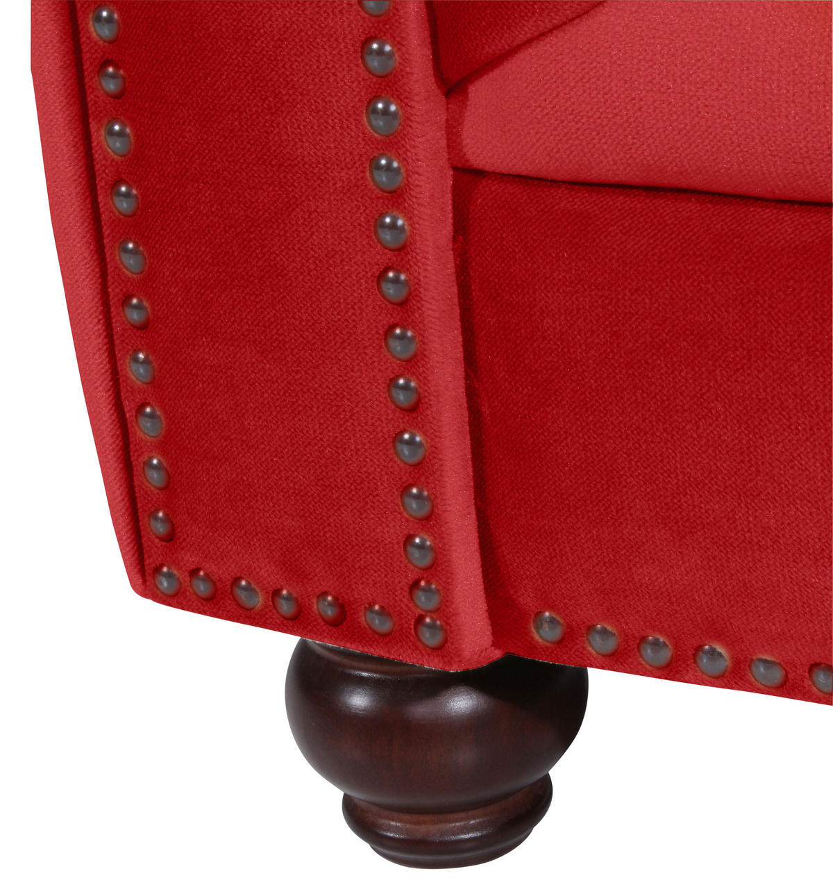 CHESTERFIELD-SOFA Orleans Rot Samt, Velours  - Rot/Nussbaumfarben, Design, Holz/Textil (196/77/100cm) - Max Winzer