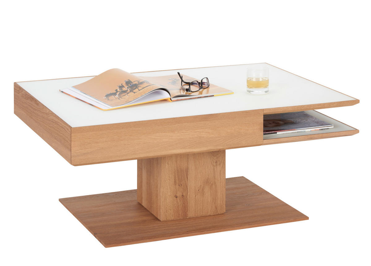 COUCHTISCH Kerneiche vollmassiv, Sperrholz Optiwhite 105/75/46 cm rechteckig Weiß, Eichefarben  - Eichefarben/Weiß, Natur, Glas/Holz (105/75/46cm) - Valnatura