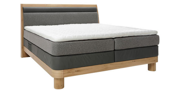 BOXSPRINGBETT 180/200 cm  in Taupe, Eichefarben, Dunkelgrau  - Taupe/Eichefarben, KONVENTIONELL, Leder/Holz (180/200cm) - Valnatura