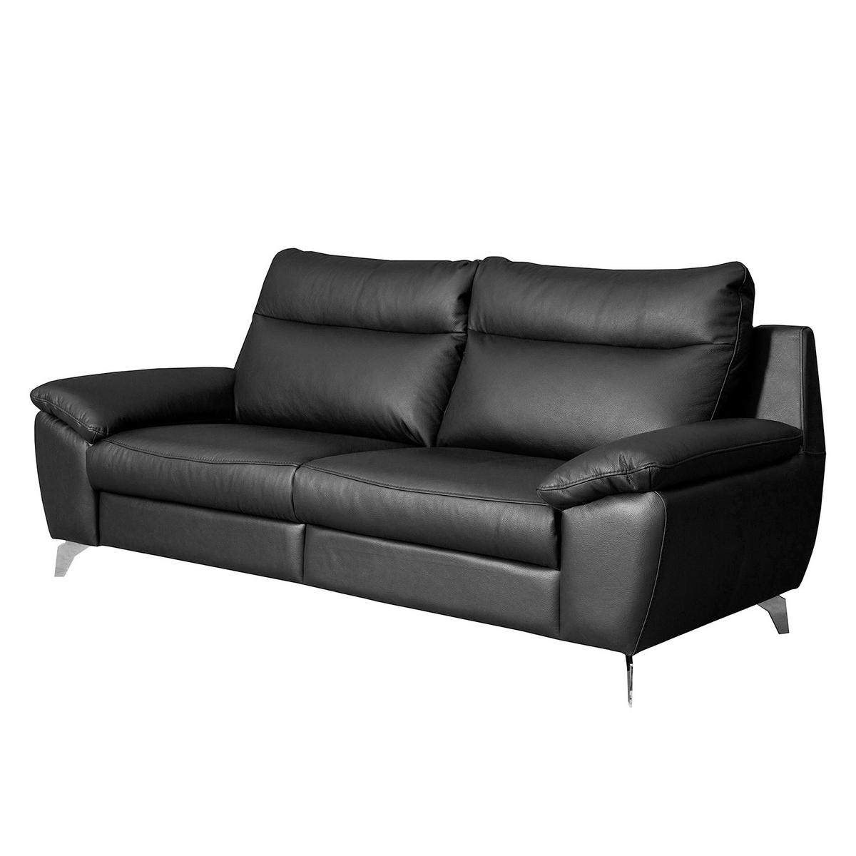 2,5-SITZER PERLE Schwarz Echtleder  - Chromfarben/Schwarz, Design, Leder/Metall (216/95/96cm) - Livetastic