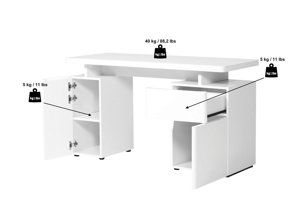 SCHREIBTISCH 140/55/76 cm  in Weiß  - Weiß, KONVENTIONELL, Holzwerkstoff (140/55/76cm) - Venda
