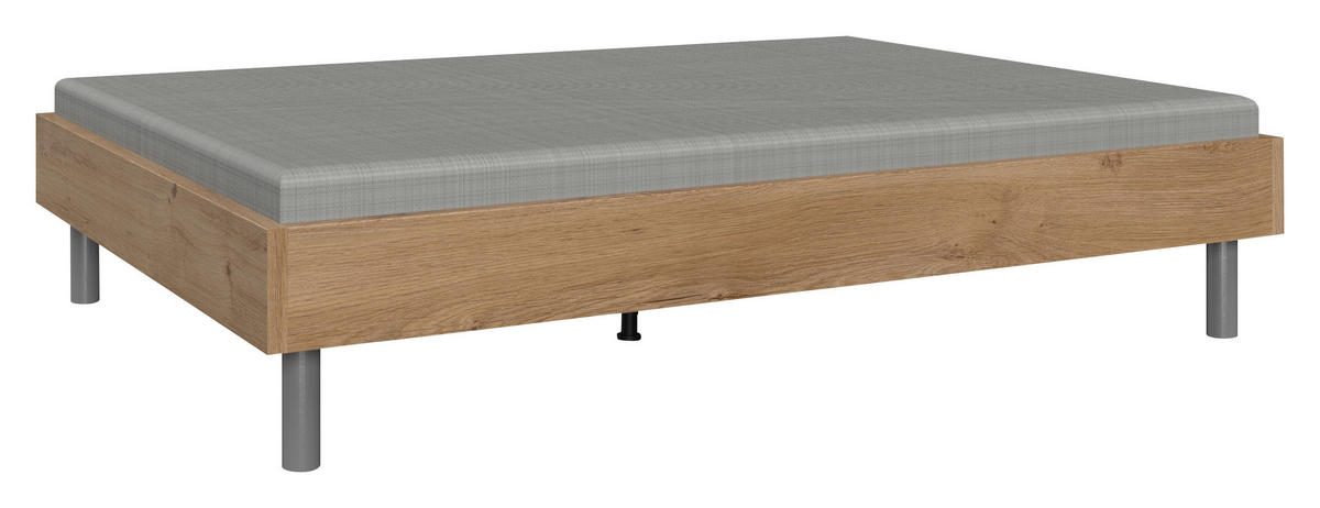POSTELJA 140 cm   x 200 cm  , leseni material barve hrasta  - barve hrasta/bela, Design, kovina/leseni material (140/200cm) - Carryhome