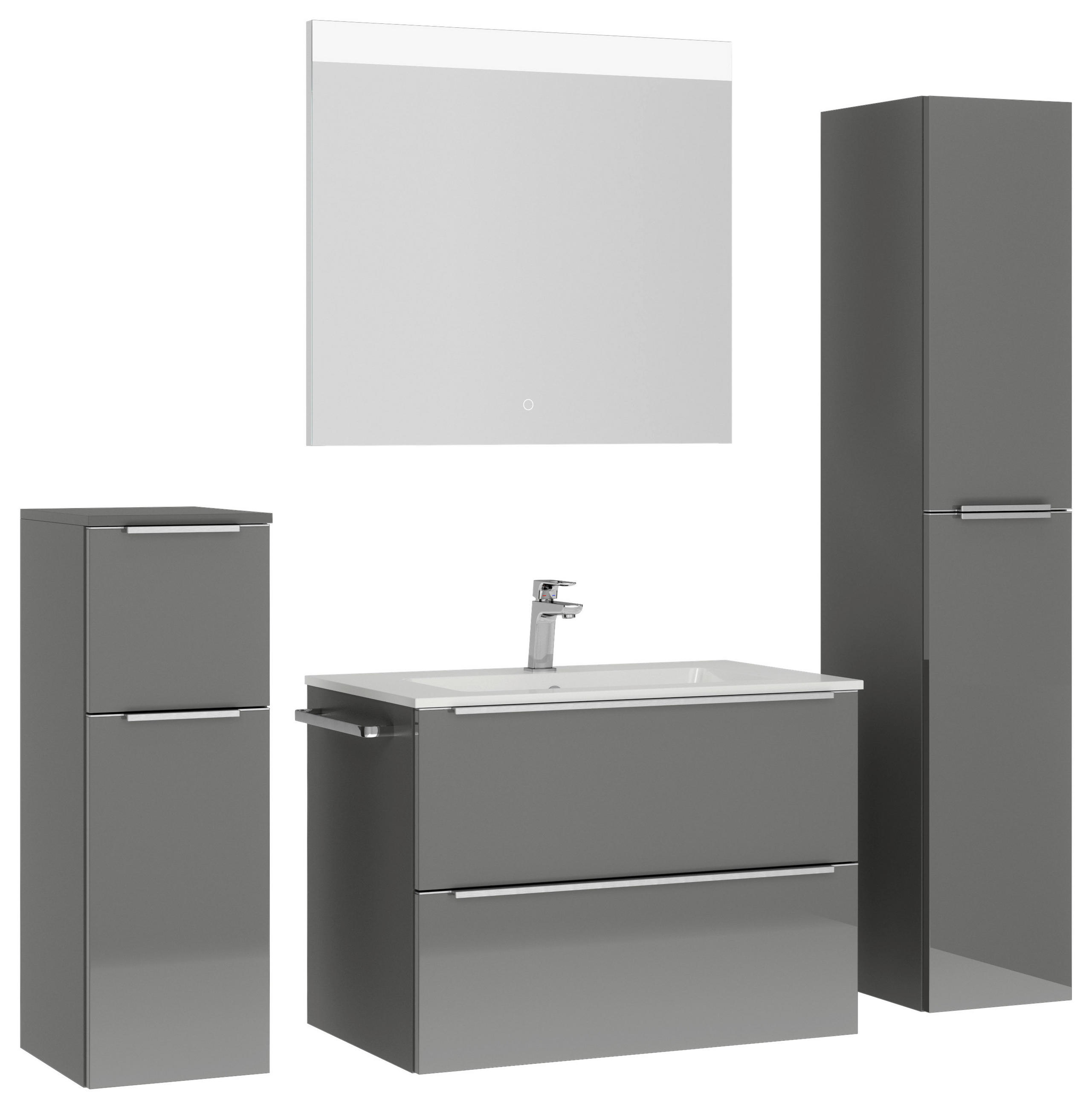 BADEZIMMER 5-teilig  in 141 cm  - Schieferfarben/Edelstahlfarben, MODERN, Holzwerkstoff/Stein (141cm) - Nobilia