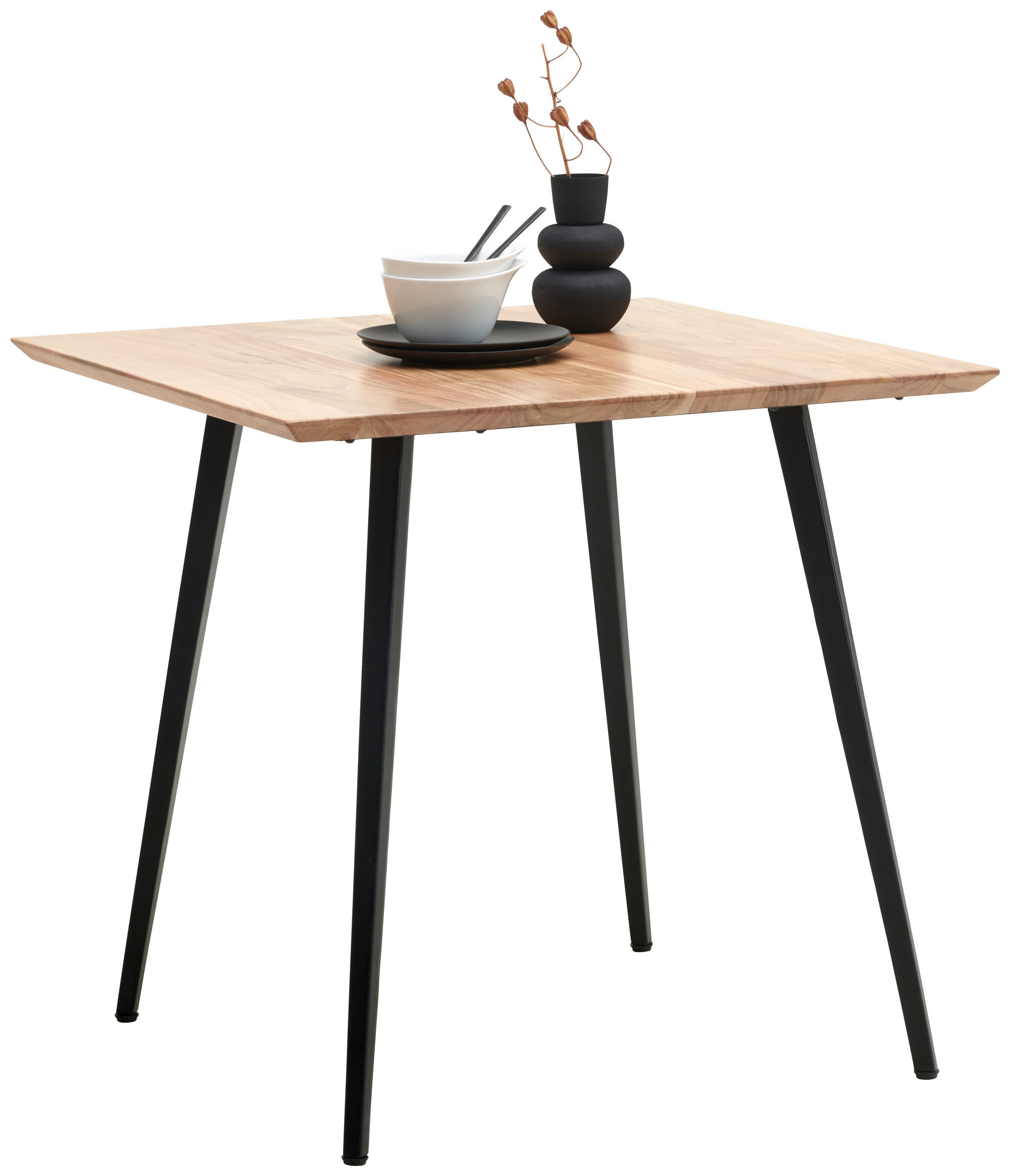 MATBORD 80/80/76 cm massivt trä  trä, metall kvadratisk svart, akaciefärgad  - svart/akaciefärgad, Trend, metall/trä (80/80/76cm) - Carryhome