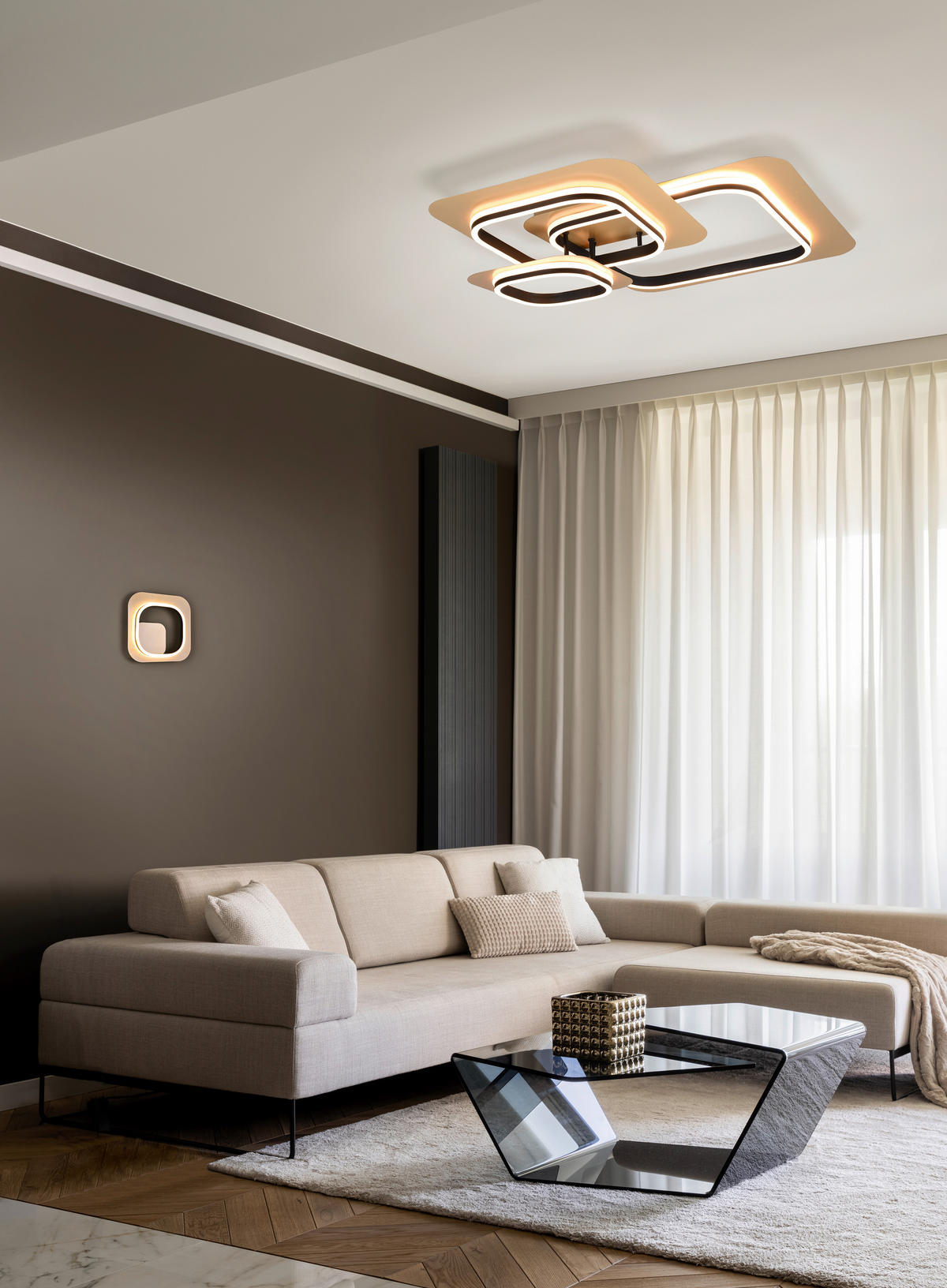 LED-DECKENLEUCHTE Lugo 74/74/13 cm   - Goldfarben/Schwarz, LIFESTYLE, Metall (74/74/13cm) - Trio Leuchten