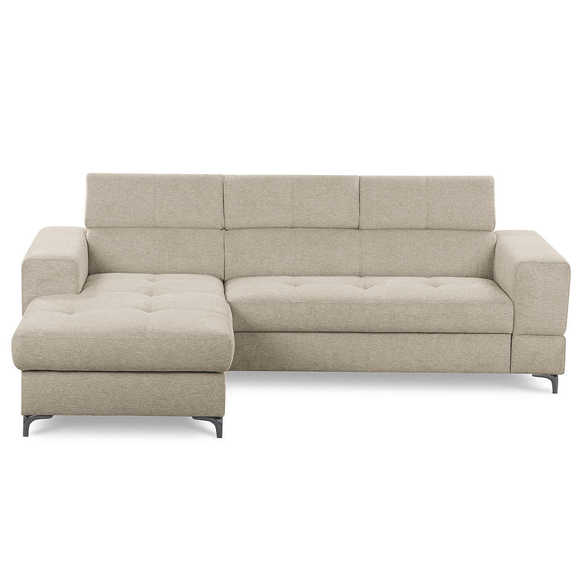 ECKSOFA TORINO Taupe Chenille Bettkasten, Kopfteilverstellung  - Taupe/Schwarzchrom, Design, Textil/Metall (173/247cm) - Livetastic