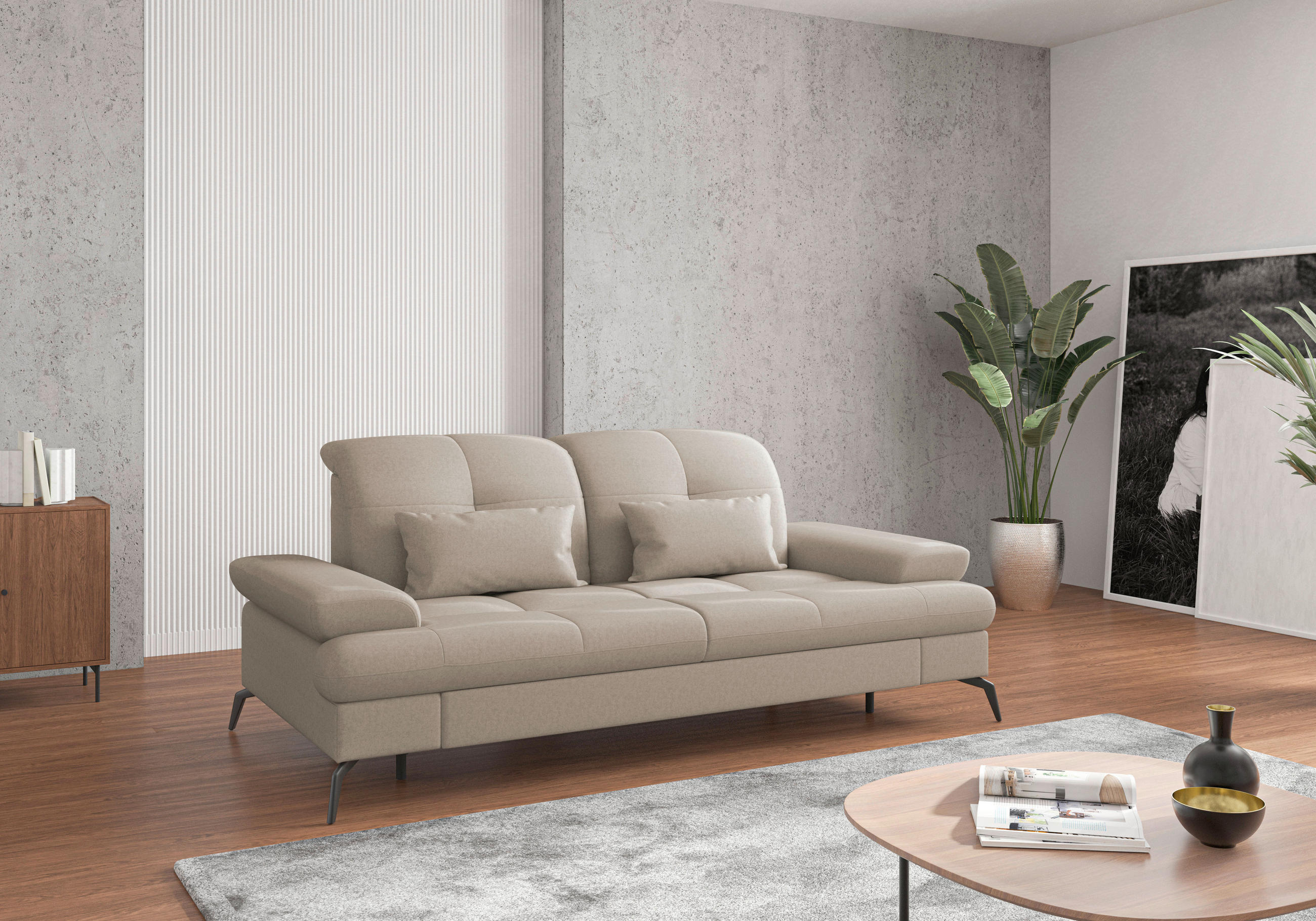 2,5-SITZER in Flachgewebe Taupe  - Taupe/Schwarz, Konventionell, Textil/Metall (202/90/122cm) - Sit & More