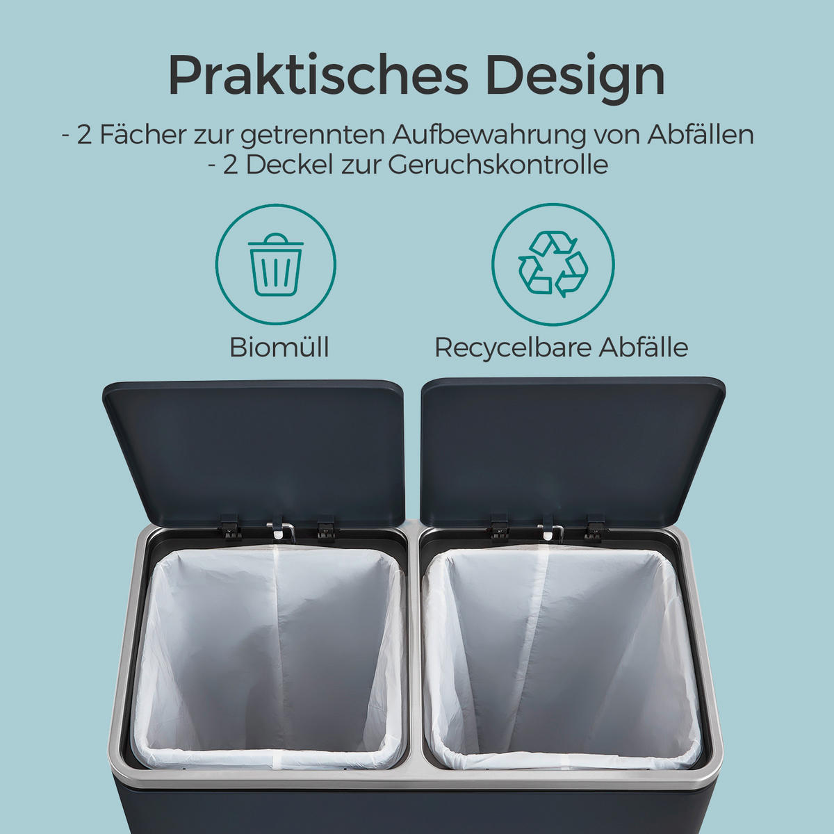 ABFALLSAMMLER 60 L  - Schwarz/Grau, Basics, Kunststoff/Metall (58,5/65/36cm)