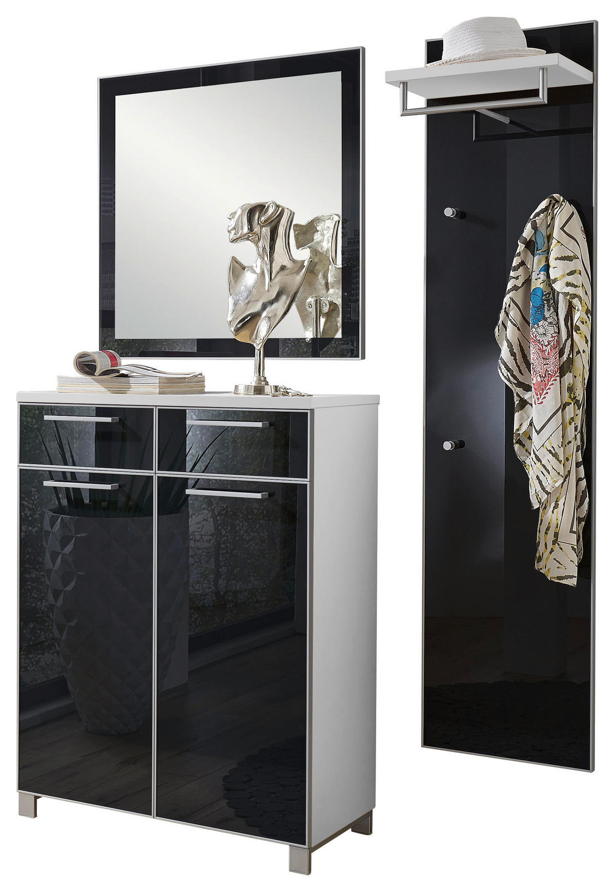 GARDEROBE 3-teilig  in 135/195/37 cm  - Weiss/Anthrazit, Design, Glas/Holzwerkstoff (135/195/37cm)