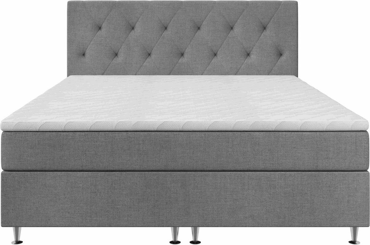 BOXSPRINGBETT 180/200 cm,  in Grau, Matratze, Bettkasten, Topper, H2 = mittel  - Silberfarben/Grau, KONVENTIONELL, Textil/Metall (180/200cm) - Chameo