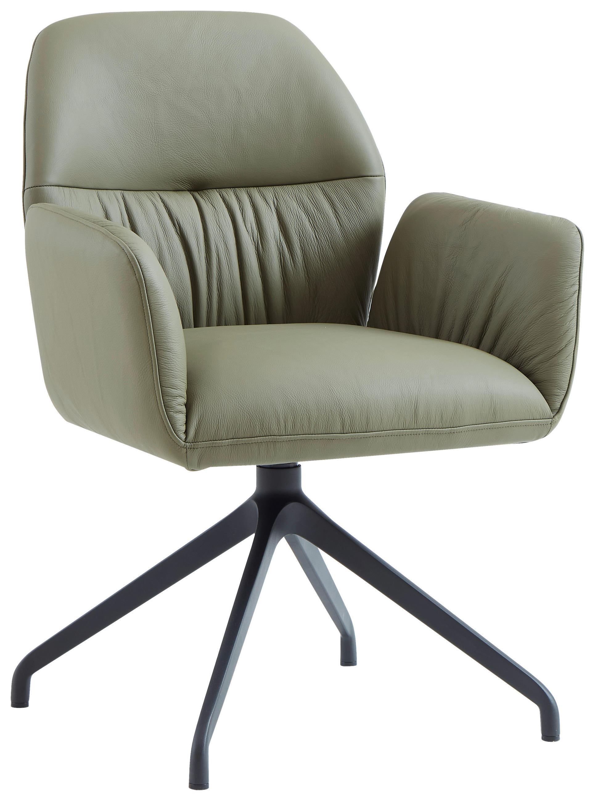 ARMLEHNSTUHL  Sitzfläche 360° drehbar, automatische Rückholfunktion  Echtleder  - Schwarz/Hellgrün, Design, Leder/Metall (62/89/63cm) - Dieter Knoll