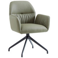 ARMLEHNSTUHL  Sitzfläche 360° drehbar, automatische Rückholfunktion  Echtleder  - Schwarz/Hellgrün, Design, Leder/Metall (62/89/63cm) - Dieter Knoll