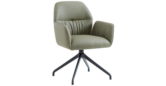 ARMLEHNSTUHL  Sitzfläche 360° drehbar, automatische Rückholfunktion  Echtleder  - Schwarz/Hellgrün, Design, Leder/Metall (62/89/63cm) - Dieter Knoll