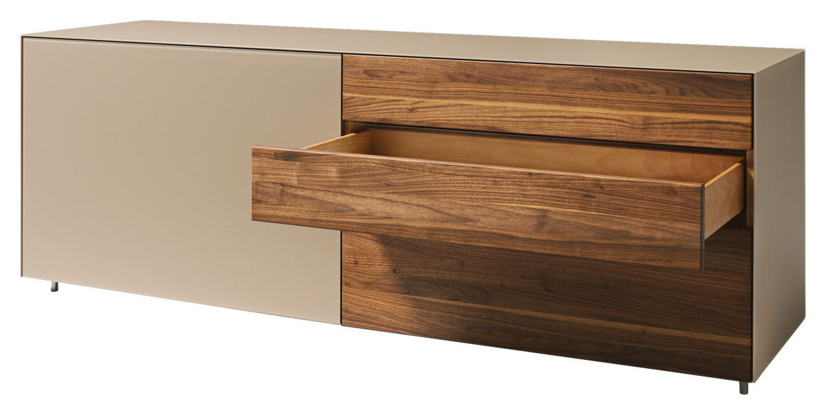 SIDEBOARD Nussbaumfarben, Hellbraun  201,2/78,8/41,9 cm  - Hellbraun/Edelstahlfarben, Natur, Glas/Holz (201,2/78,8/41,9cm) - Team 7