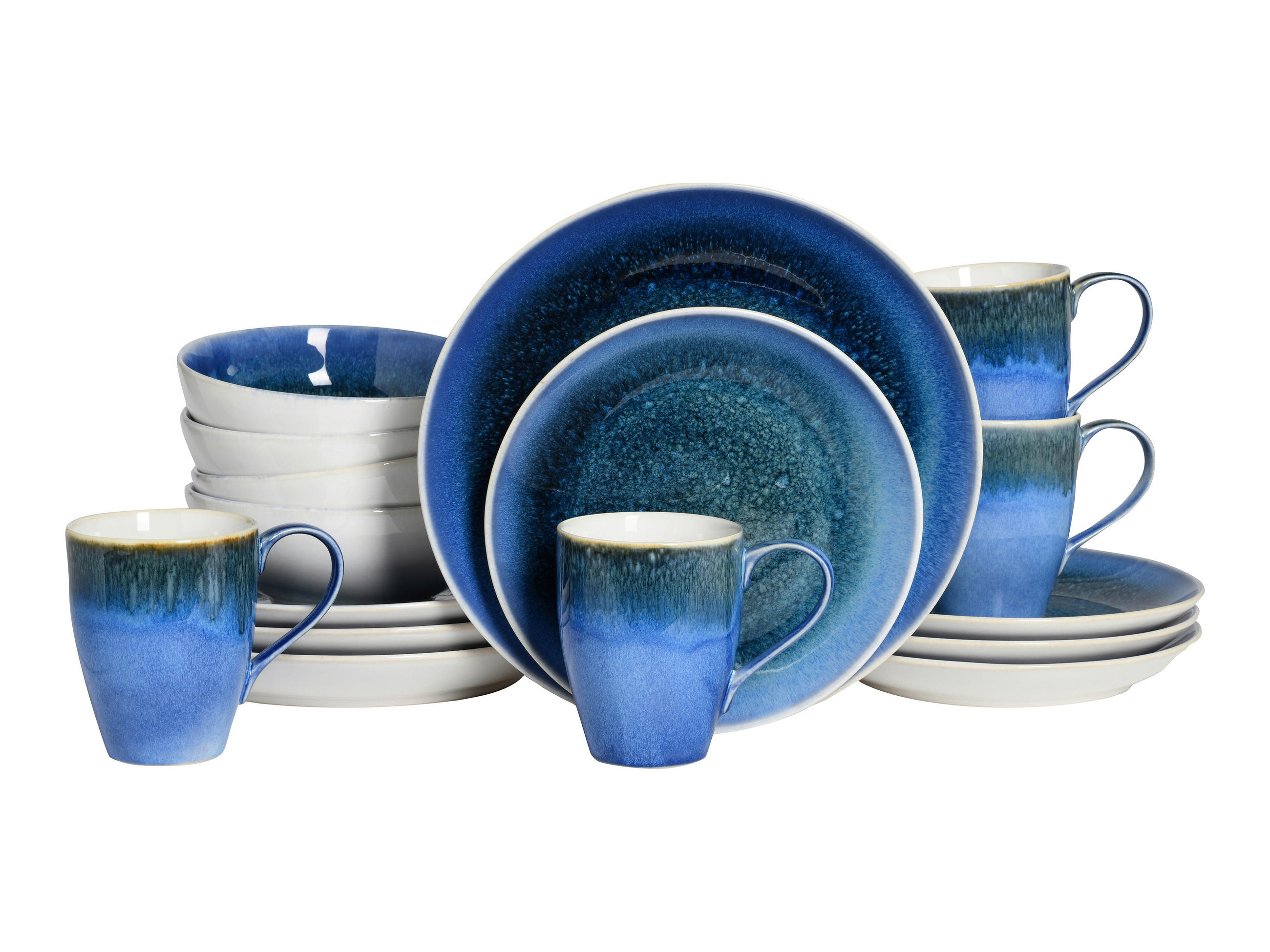 KOMBISERVICE Blau, Weiß Caldera blau 16-teilig 4 Personen  - Blau/Weiß, Basics, Keramik - Creatable