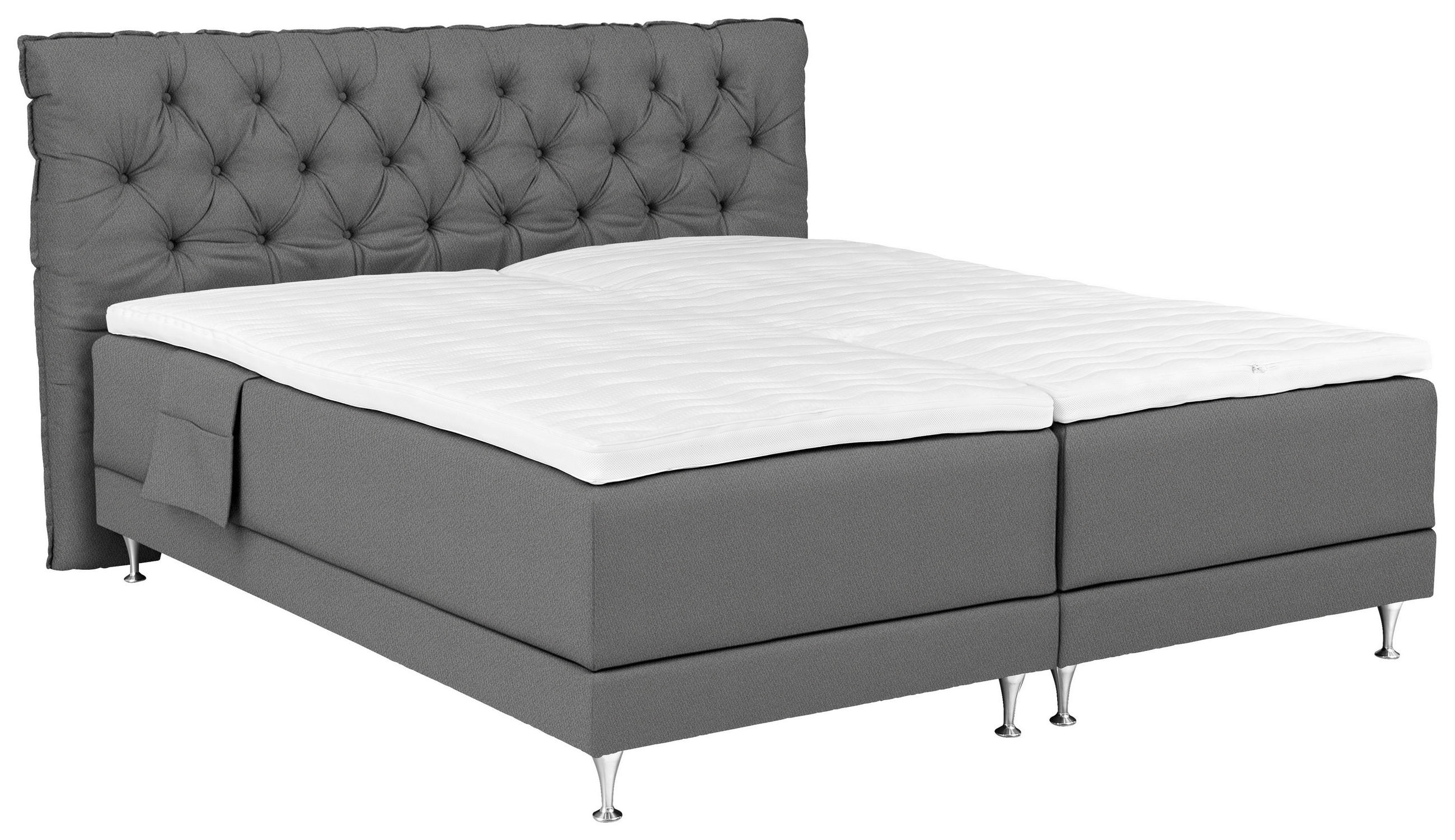 Pat Boxspring, 180/200 cm, gri - argintiu/albastru, Basics, metal/textil (180/200cm) - Welnova