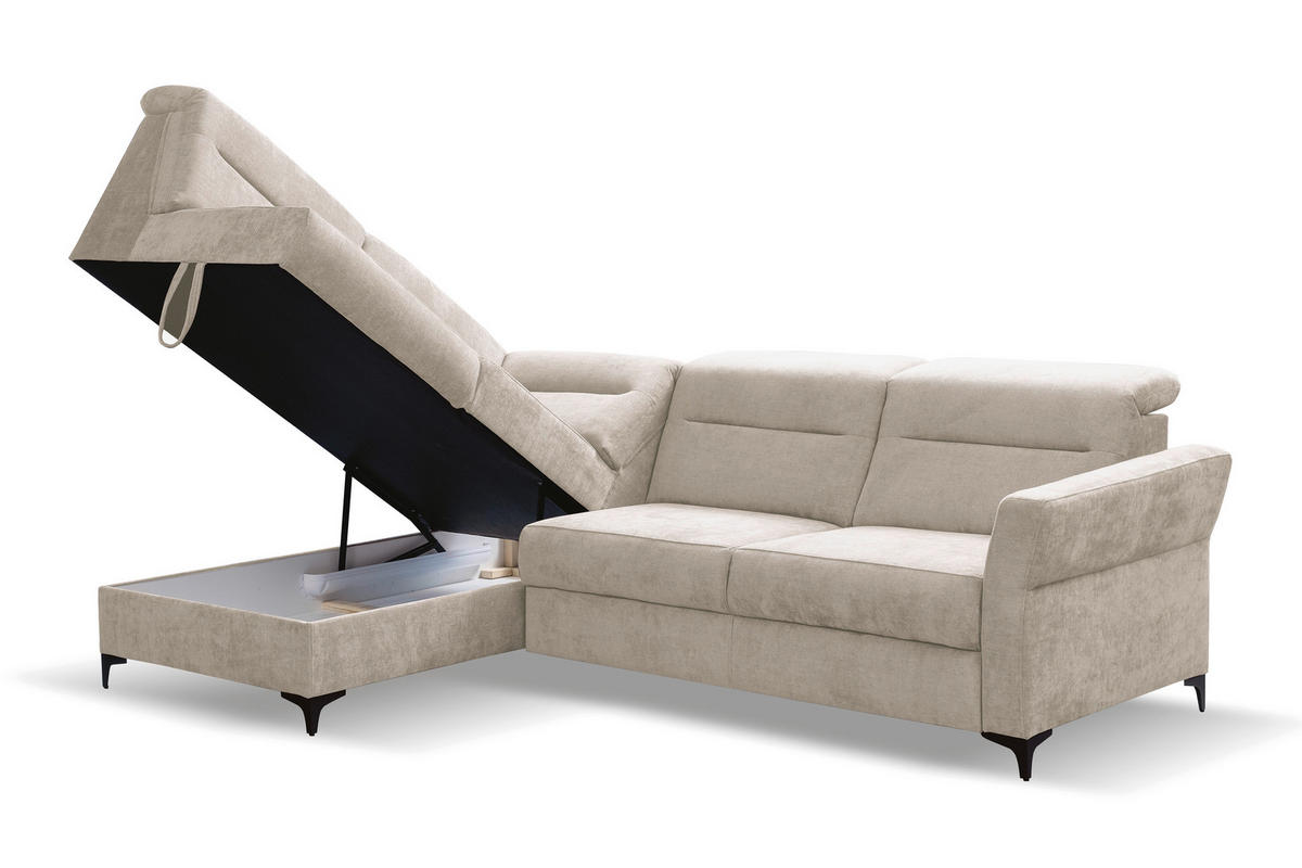 Ecksofa inkl. Funktionen Beige Webstoff  - Beige/Schwarz, KONVENTIONELL, Textil/Metall (177/272cm) - Stylife