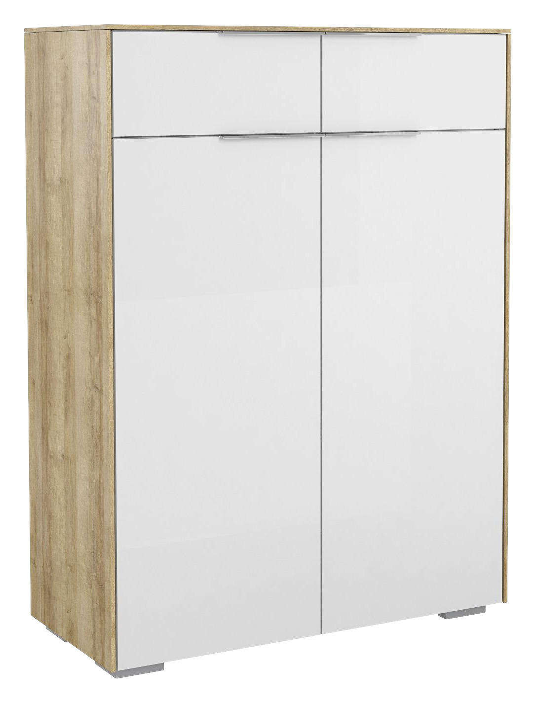 SCHUHSCHRANK Weiß, Eichefarben - Chromfarben/Eichefarben, Design, Glas/Holzwerkstoff (80,8/110,2/37,3cm) - Voleo