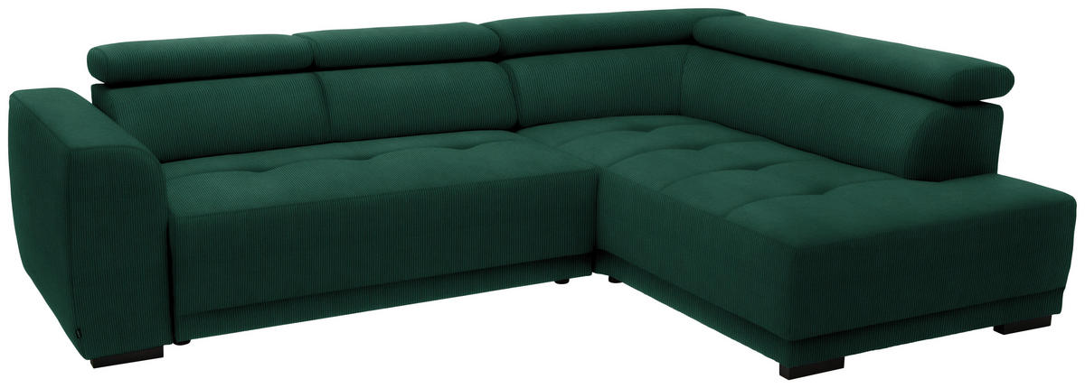 ECKSOFA in Feincord Waldgrün  - Waldgrün/Schwarz, Design, Kunststoff/Textil (284/205cm) - MID.YOU