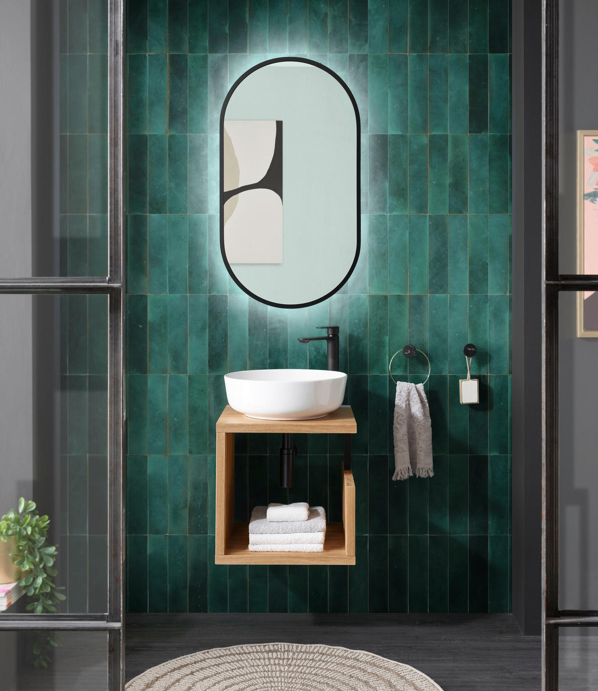 WASCHBECKENUNTERSCHRANK 45/45/47 cm  - Eichefarben/Schwarz, Natur, Holz/Metall (45/45/47cm) - Linea Natura