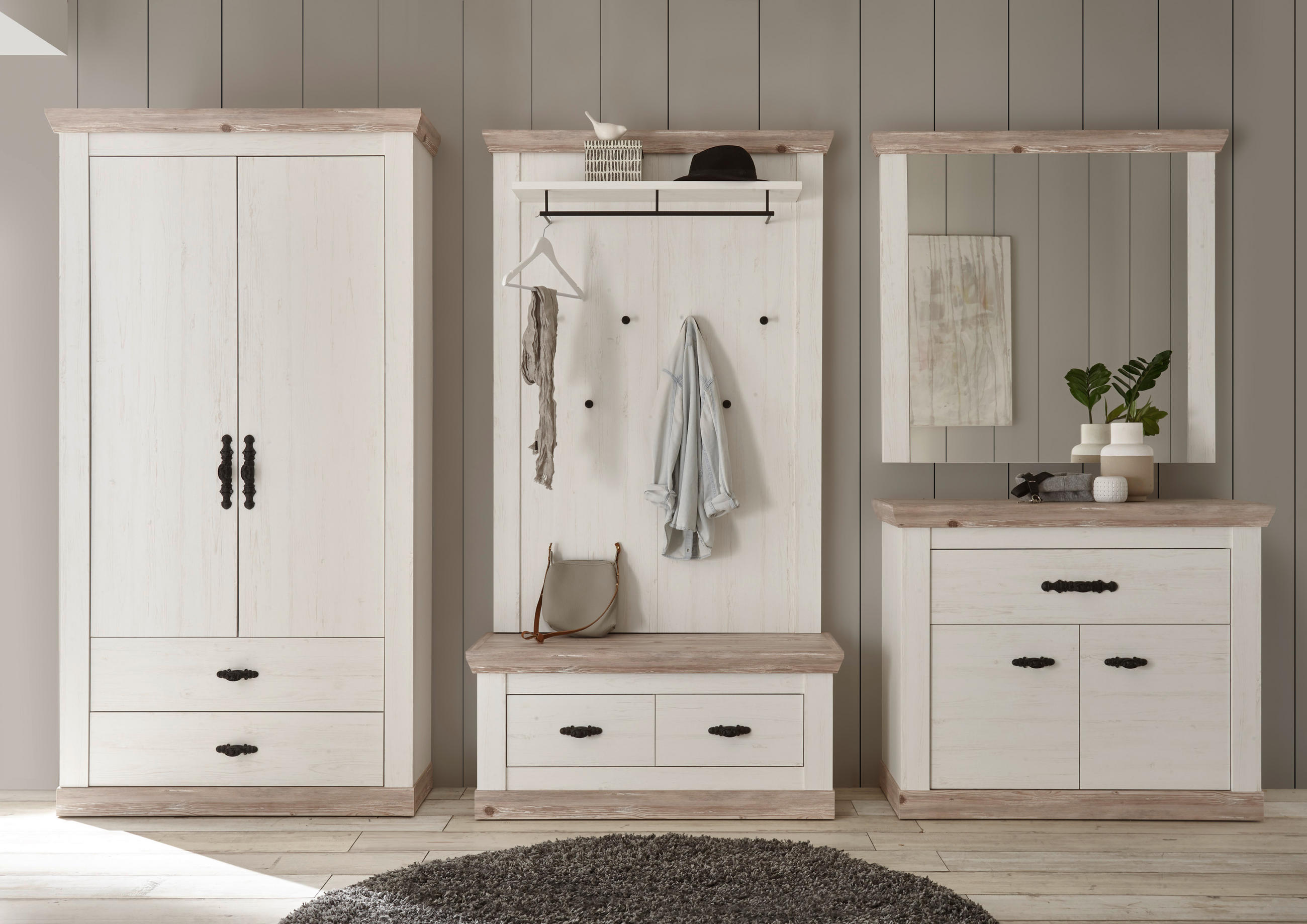 Thumbnail - Mid.you Garderobe, Pinien, Hellbraun, Holzwerkstoff, 5-teilig, 1 Schubladen, 341x201x45 cm, stehend, Garderobe, Garderob...