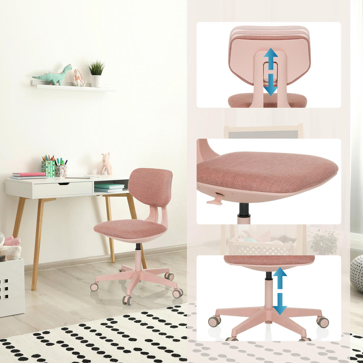 SNURRSTOL FÖR UNGDOMAR  i rosa  - rosa, Modern, textil/plast (51/72- 87/51cm) - MID.YOU