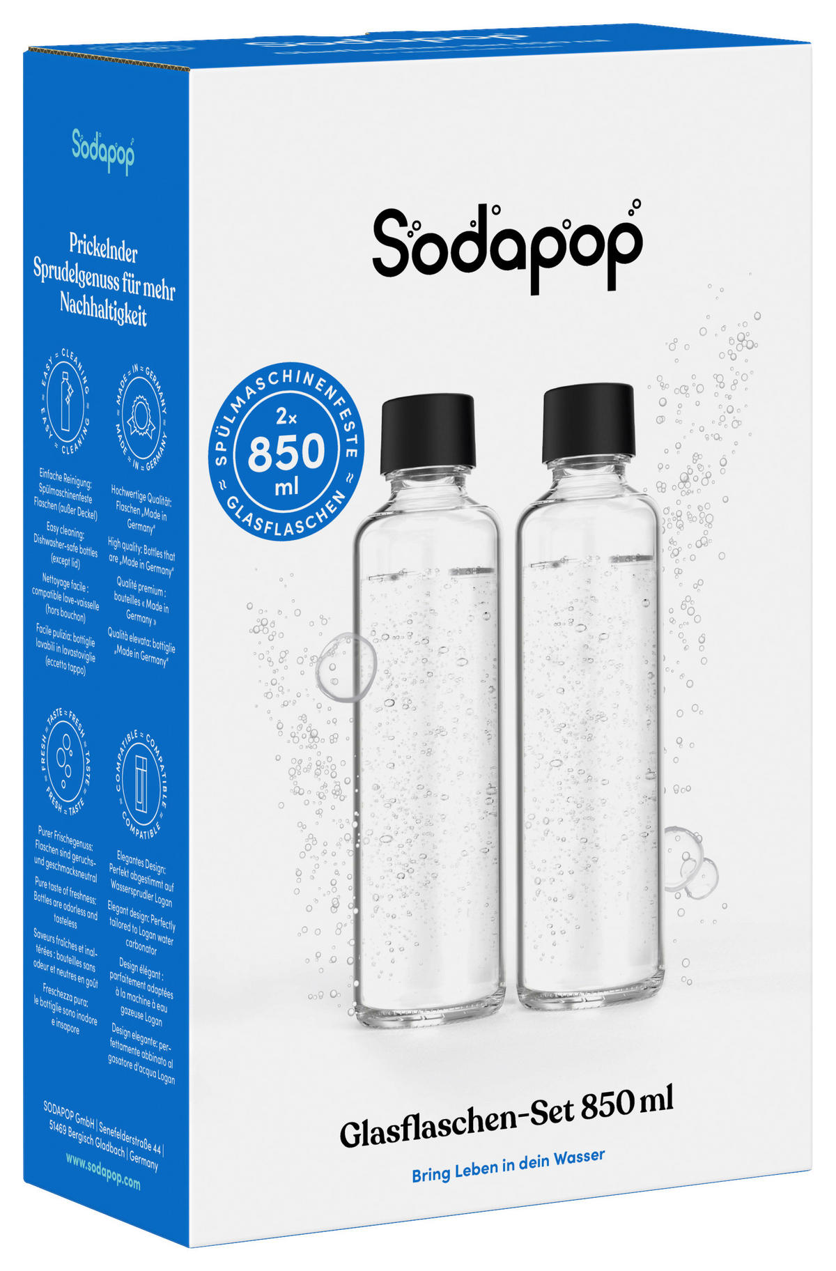 WASSERSPRUDLER-FLASCHE Logan 2er Set  - Transparent, Basics, Glas (8.3/28.5/8.3cm) - Sodapop