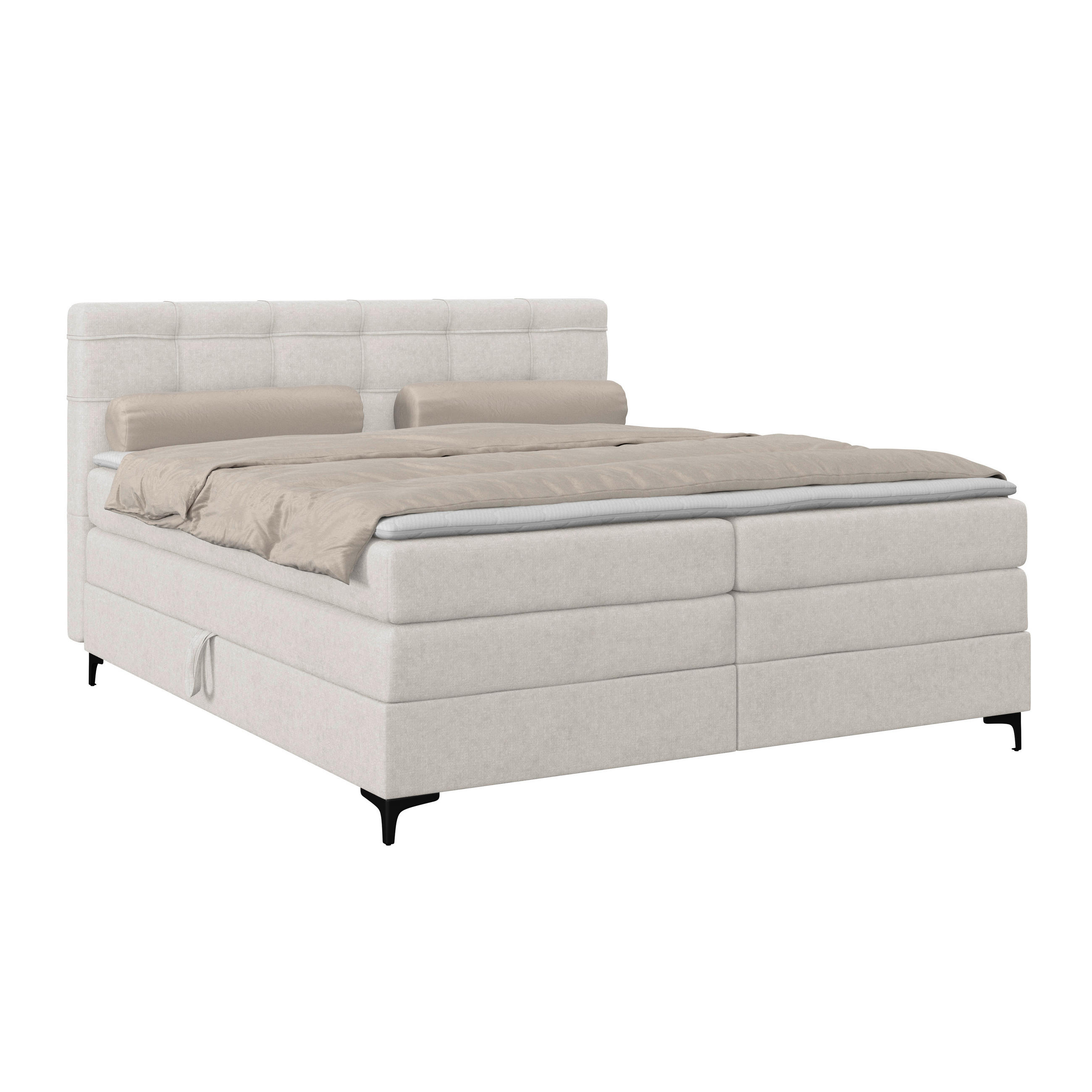 BOXSPRINGBETT 180/200 cm,  in Beige, Bettkasten, Topper, H3 = fest  - Beige/Schwarz, KONVENTIONELL, Kunststoff/Textil (180/200cm)