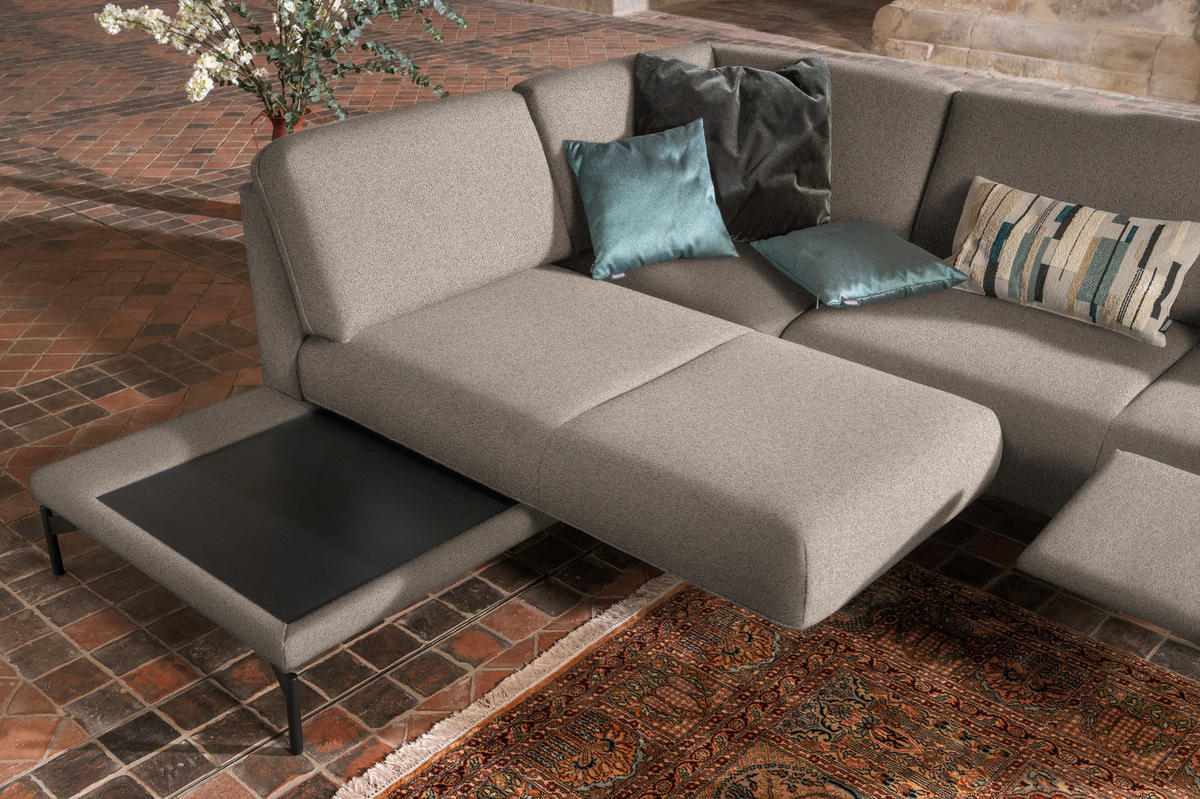ECKSOFA in Flachgewebe, Struktur Hellbraun  230/254 cm  - Hellbraun/Anthrazit, Design, Textil/Metall (230/254cm) - Johann Jakob