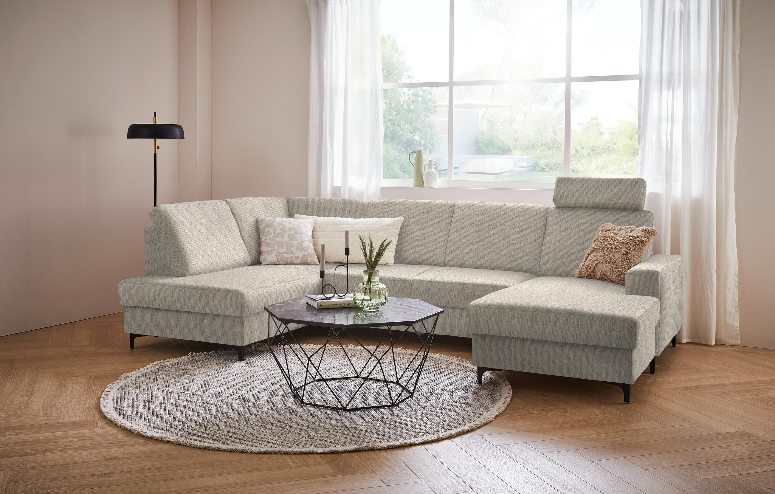 SOFFA i vävt tyg beige  - beige/svart, Klassisk, metall/textil (185/317/167cm) - Livetastic