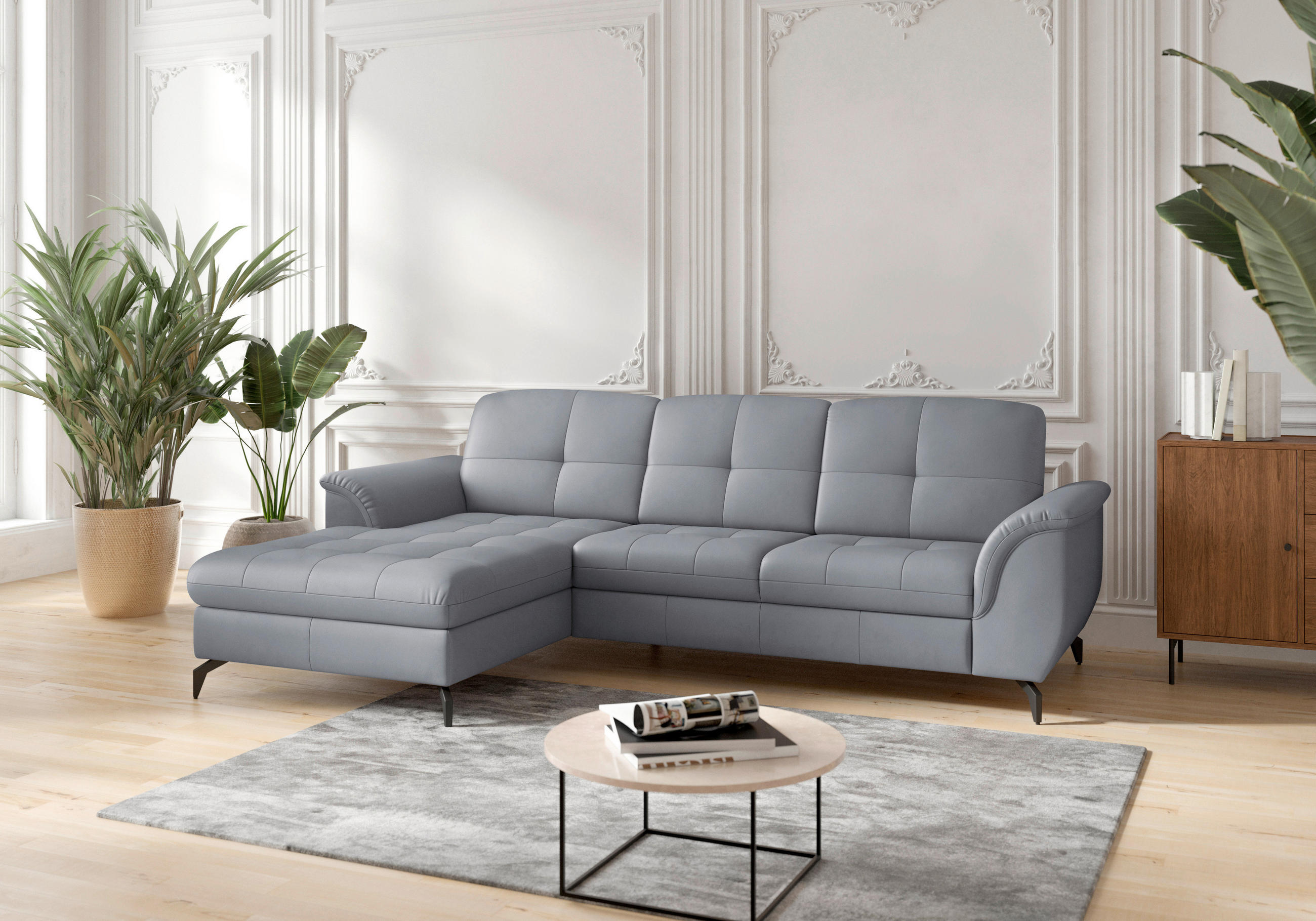 ECKSOFA in Echtleder Graublau  164/262 cm  - Graublau/Schwarz, MODERN, Leder/Metall (164/262cm) - Sit & More