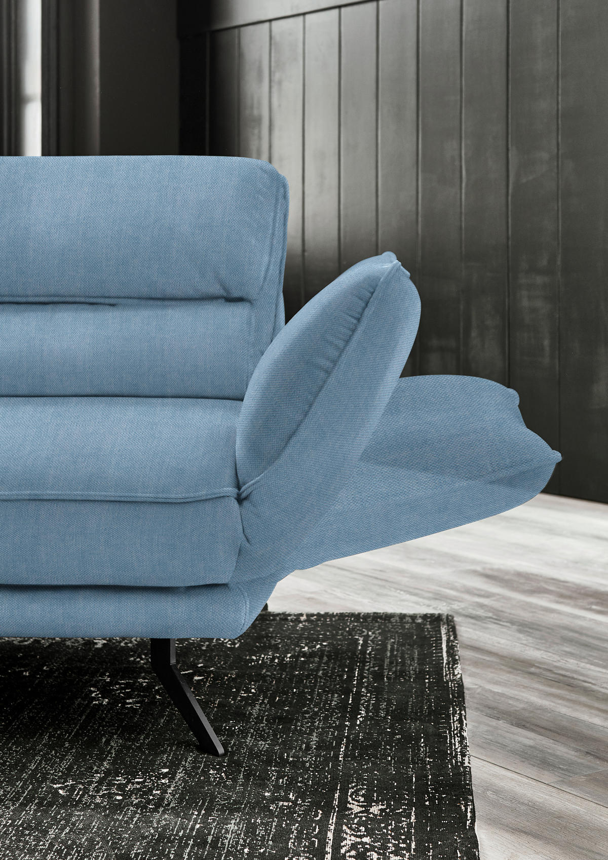 ECKSOFA in Velours Hellblau  - Schwarz/Hellblau, Design, Textil/Metall (153/283cm) - Valdera