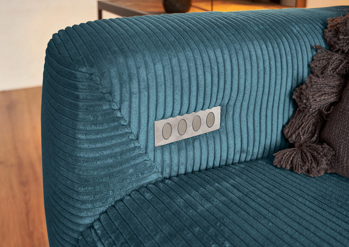 ECKSOFA in Cord Petrol  - Petrol/Schwarz, Konventionell, Textil/Metall (266/180cm) - Hom`in
