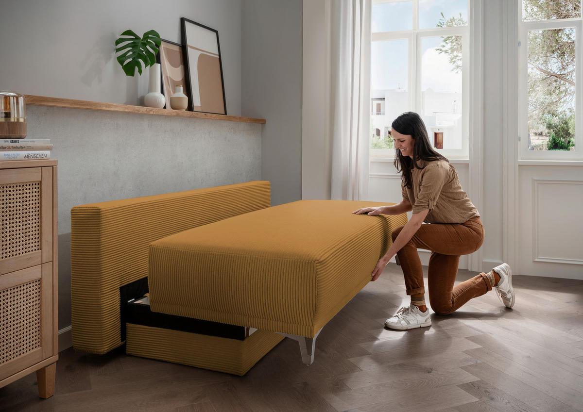 SCHLAFSOFA in Cord Goldfarben  - Chromfarben/Goldfarben, Modern, Textil/Metall (198/90/100cm) - Livetastic