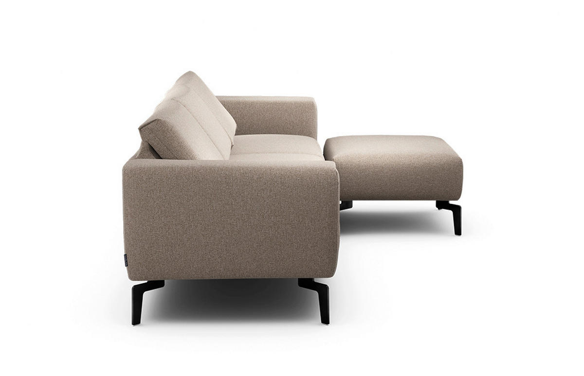 Dreisitzer inkl. Hocker Chenille Sandfarben  - Sandfarben/Schwarz, Design, Textil/Metall (250/86/86-94cm) - SENSOO