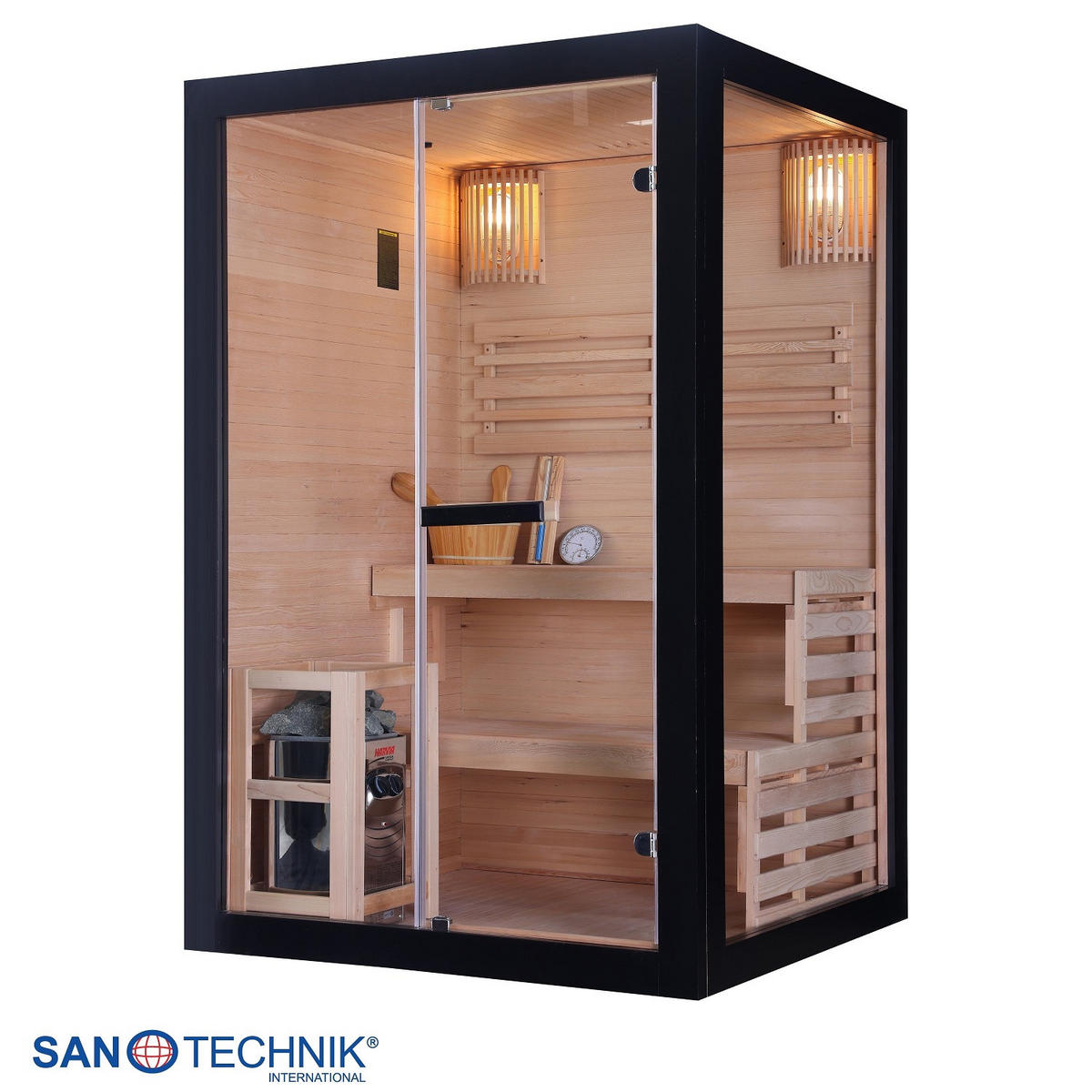 SAUNA für 2 Personen  - Schwarz, Basics, Glas/Holz (130/200/120cm) - Sanotechnik