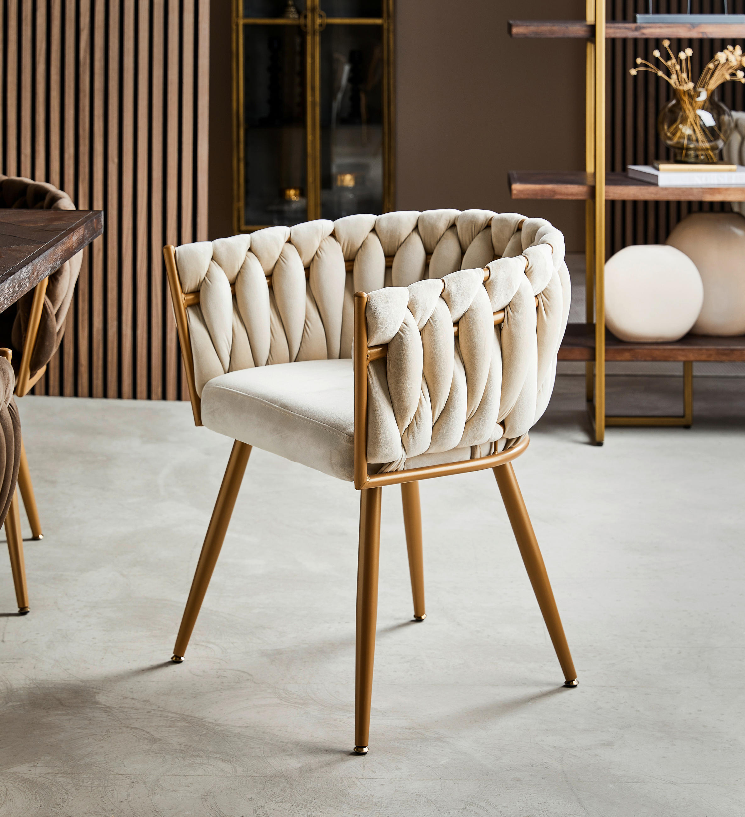 STOL MED ARMSTÖD i sammet - beige/guldfärgad, Lifestyle, metall/textil (60/78/55cm) - Ambia Home