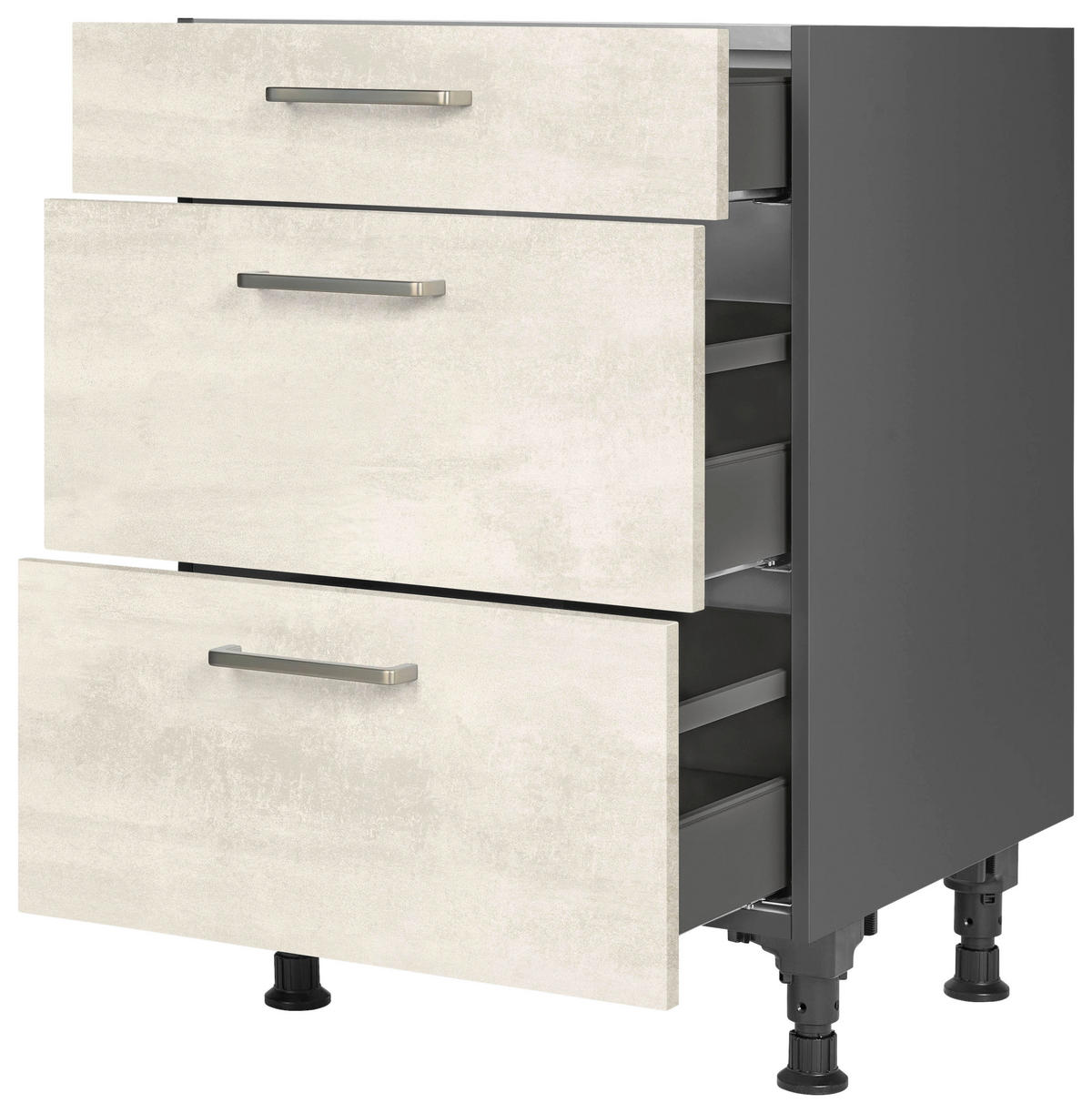 SCHUBKASTENUNTERSCHRANK 60/87/56 cm  in Weiß  - Schieferfarben/Edelstahlfarben, MODERN, Holzwerkstoff/Metall (60/87/56cm) - Nobilia