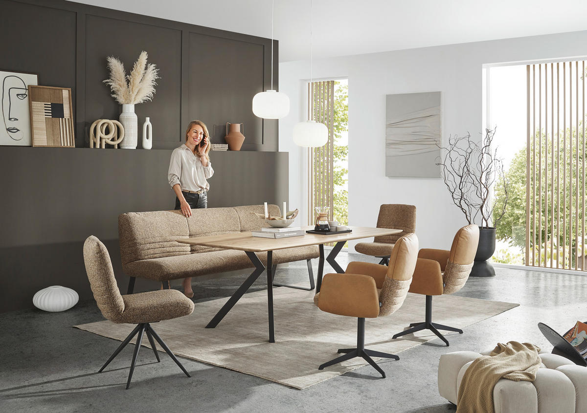 ESSTISCH Holz, Metall 200/100/76 cm  - Eichefarben/Schwarz, Modern, Holz/Metall (200/100/76cm) - Dieter Knoll