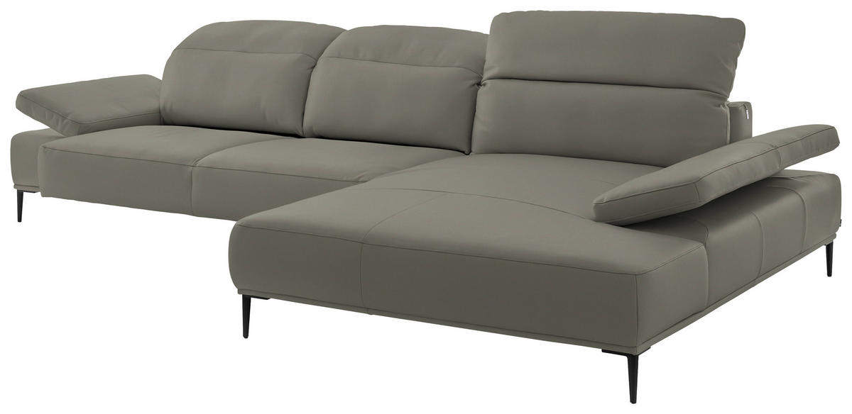 ECKSOFA  in Echtleder Grau  322/206 cm  - Schwarz/Grau, MODERN, Leder/Metall (322/206cm) - Chilliano