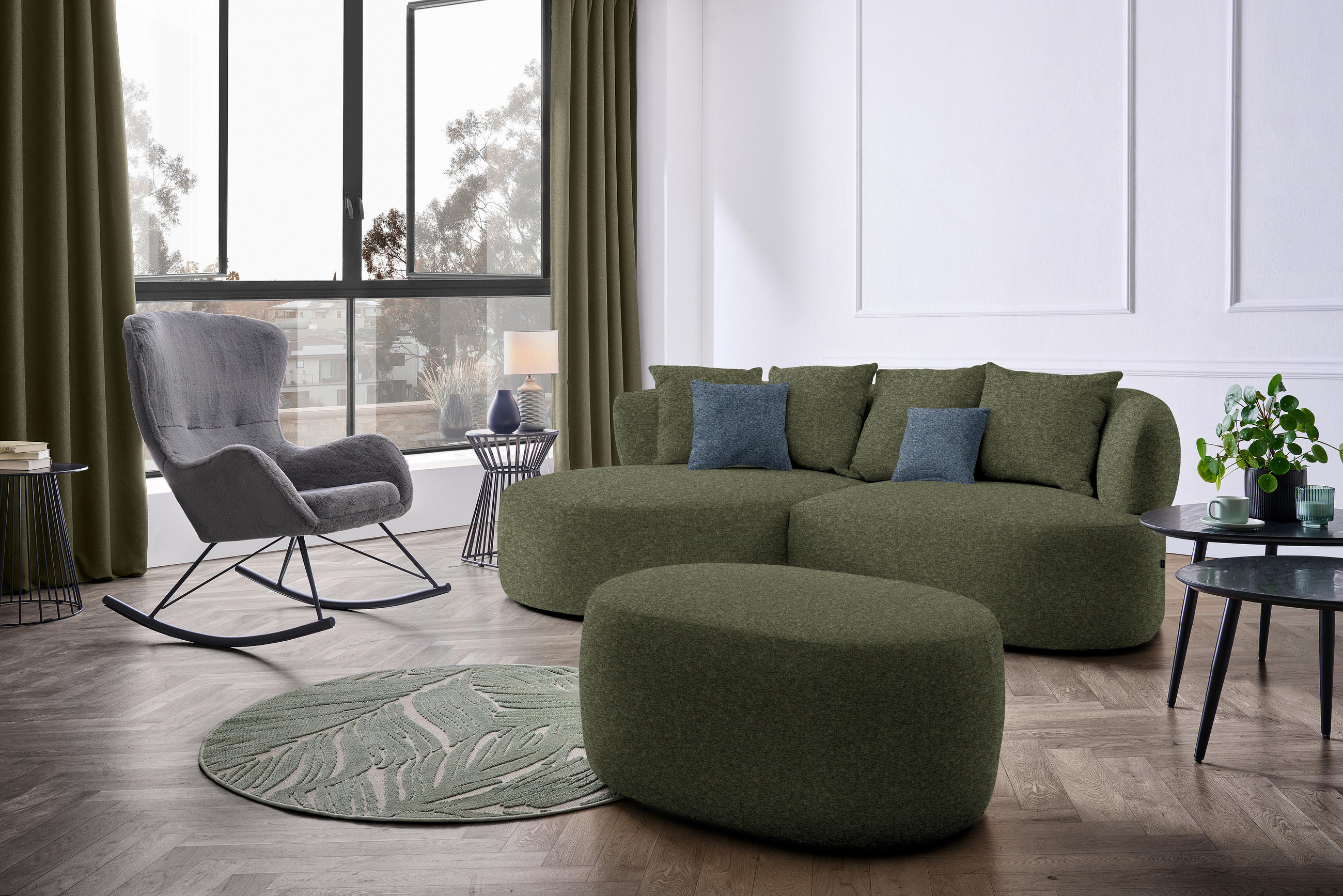 ECKSOFA in Chenille Grün  166/235 cm  - Blau/Schwarz, MODERN, Kunststoff/Textil (166/235cm) - Hom`in