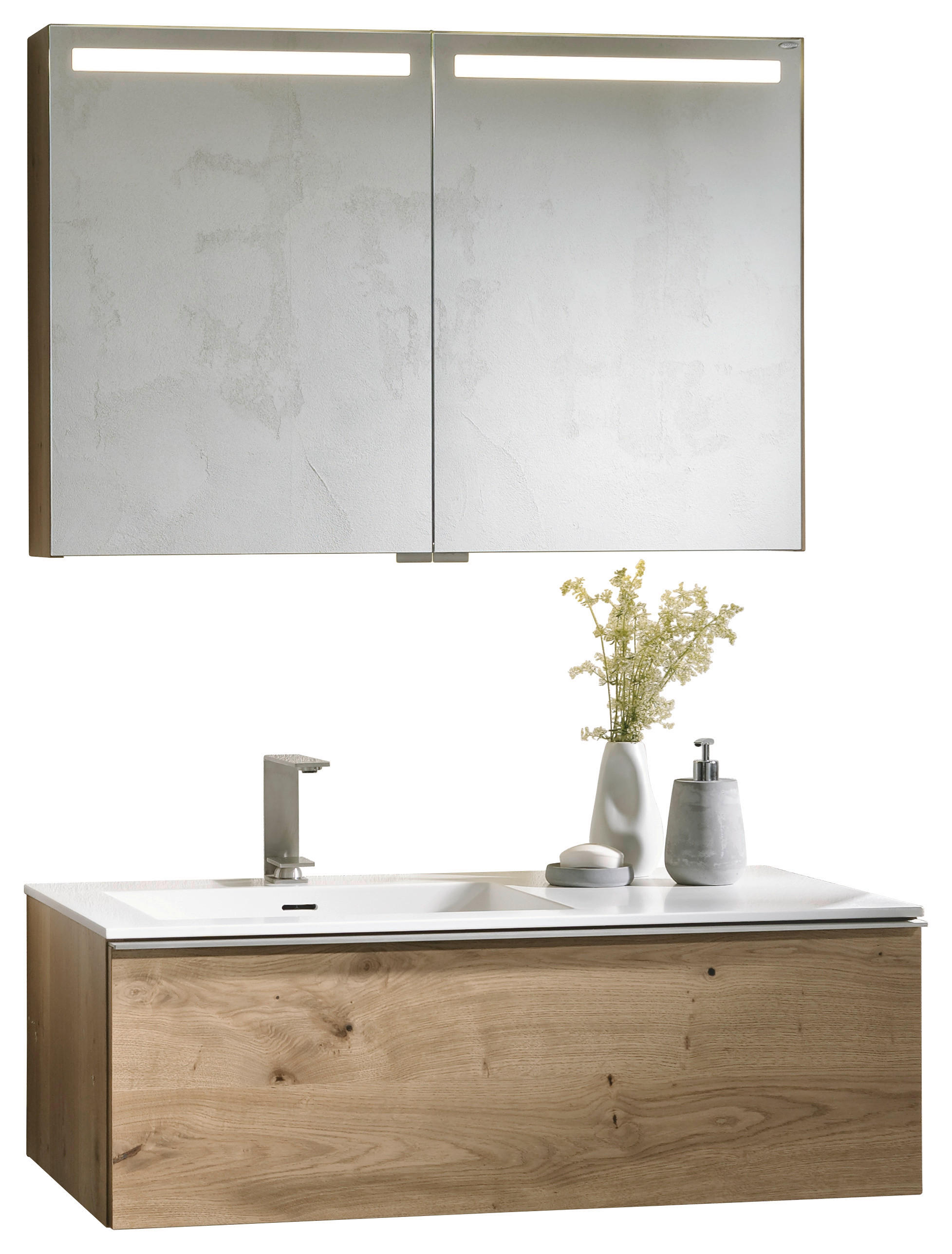 BADEZIMMER  in 96,4 cm  - Eichefarben/Weiß, Natur, Holz/Stein (96,4cm) - Voglauer